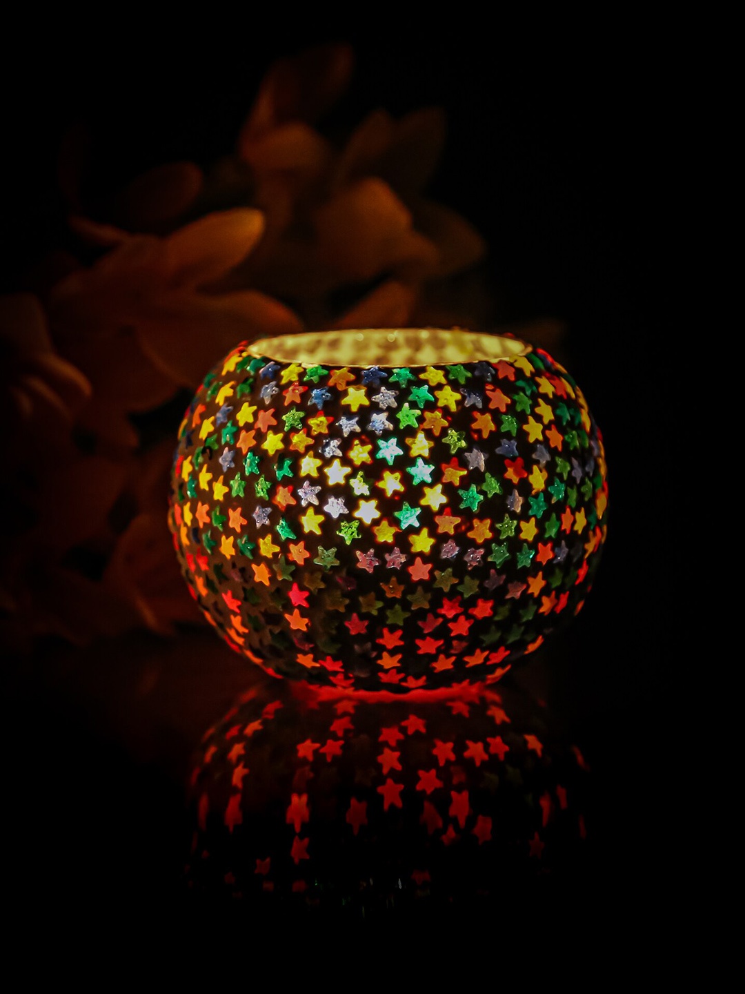 

BS AMOR Multicolored Mosaic Glass Pack of 4 Candle Holders, Multi