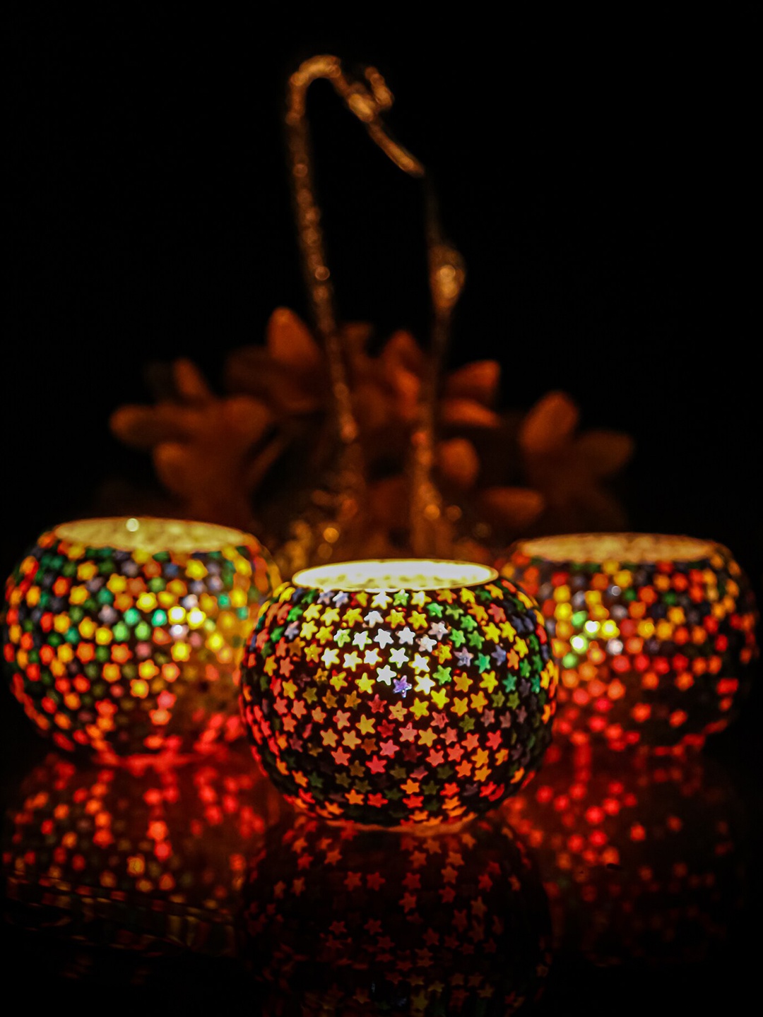

BS AMOR Set Of 6 Multicoloured Mosaic Glass Candle Holders, Multi