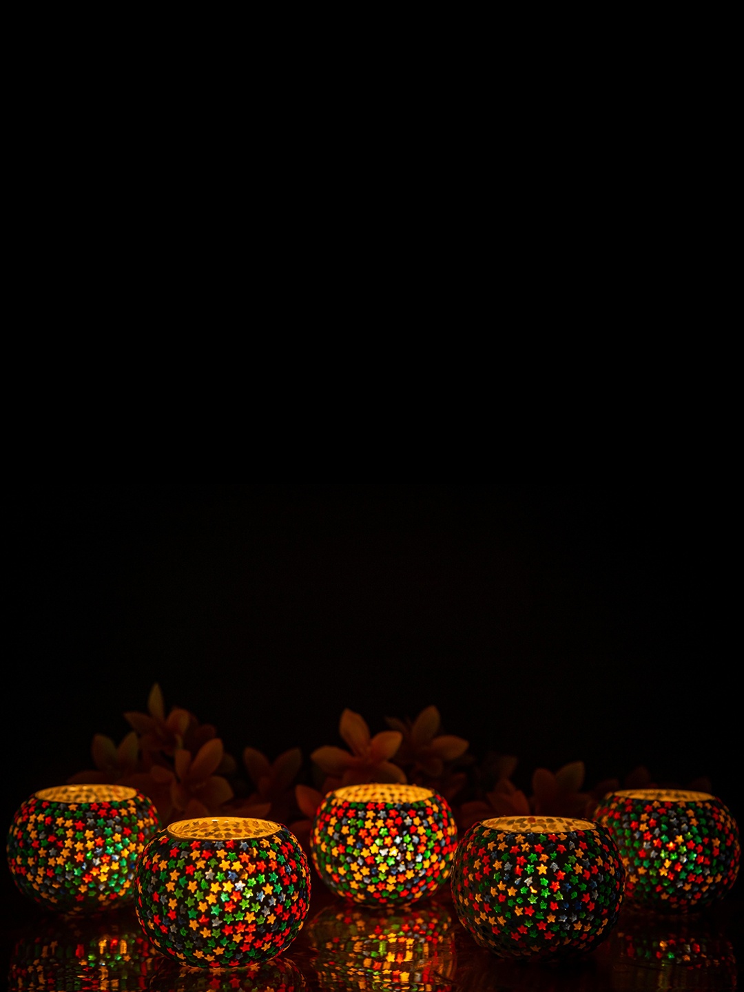 

BS AMOR Pack of 5 Multicolored Mosaic Glass Tea Light Candle Holder, Multi