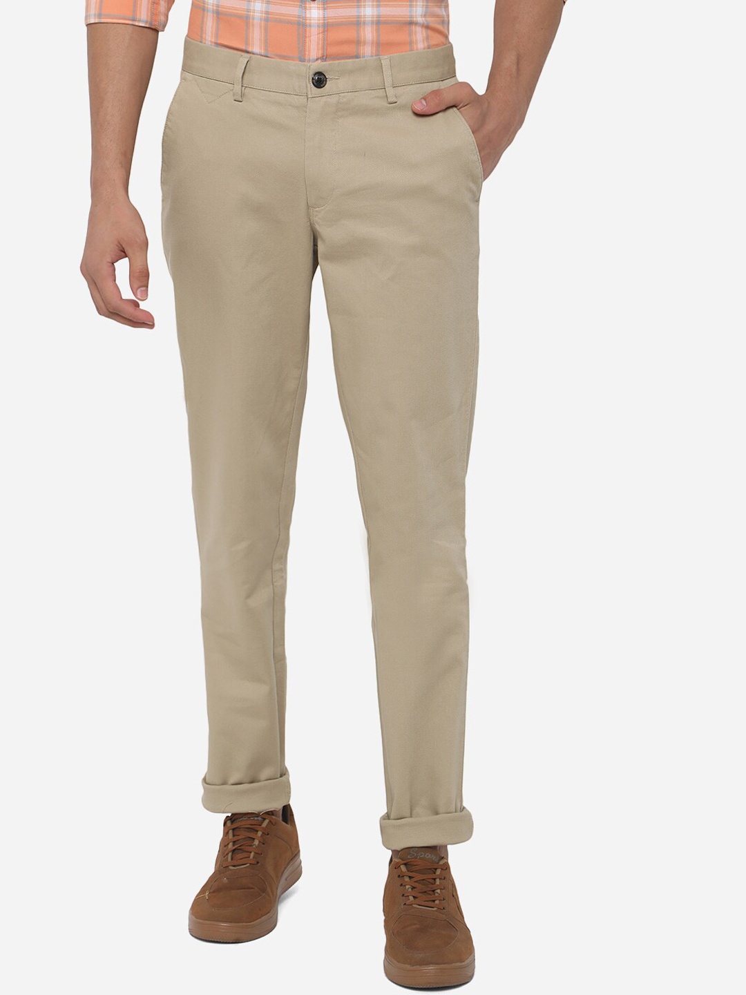 

JADE BLUE Men Beige Slim Fit 100% Cotton Chinos Trousers