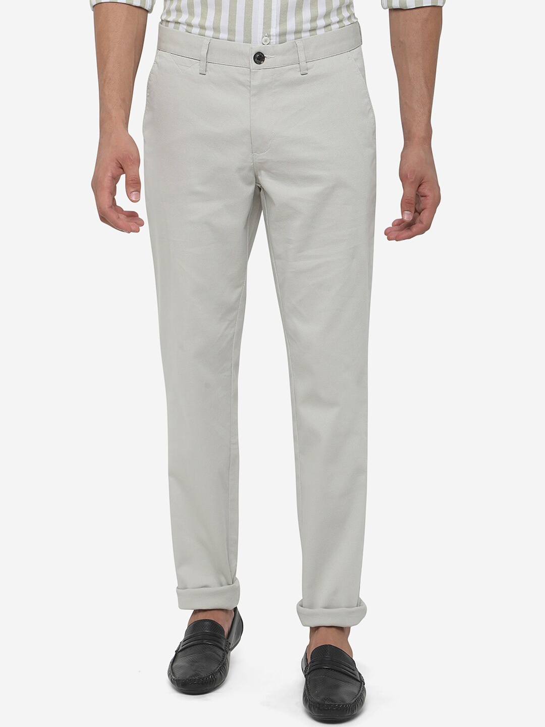 

JADE BLUE Men Grey Slim Fit 100% Cotton Chinos Trousers