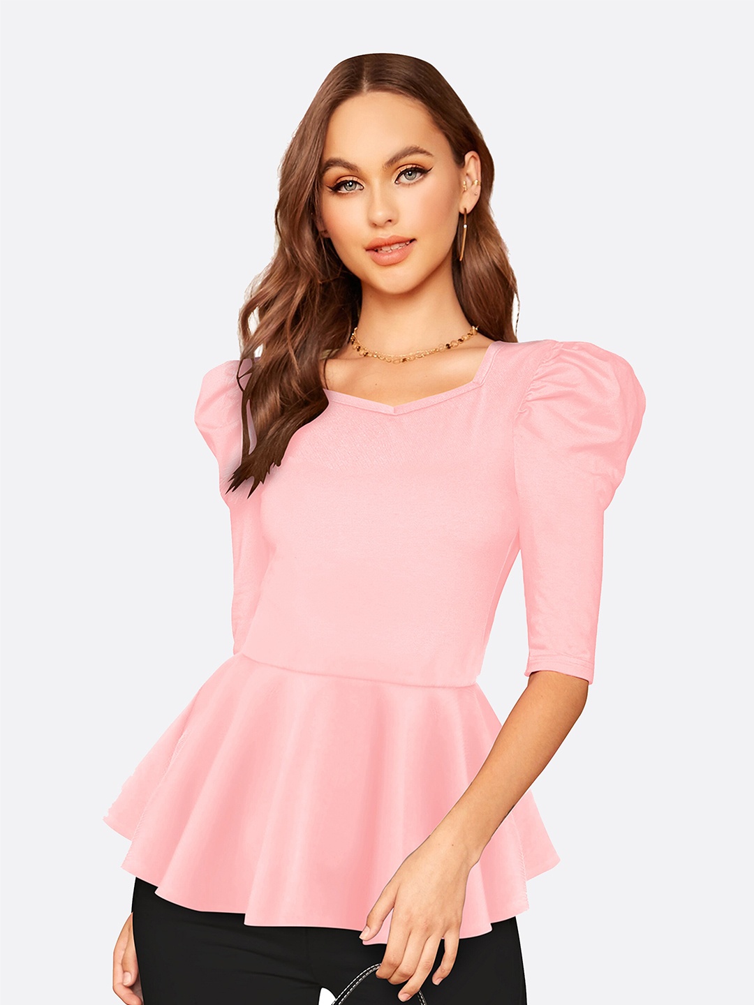 

LONDON BELLY Women Peplum Top, Peach