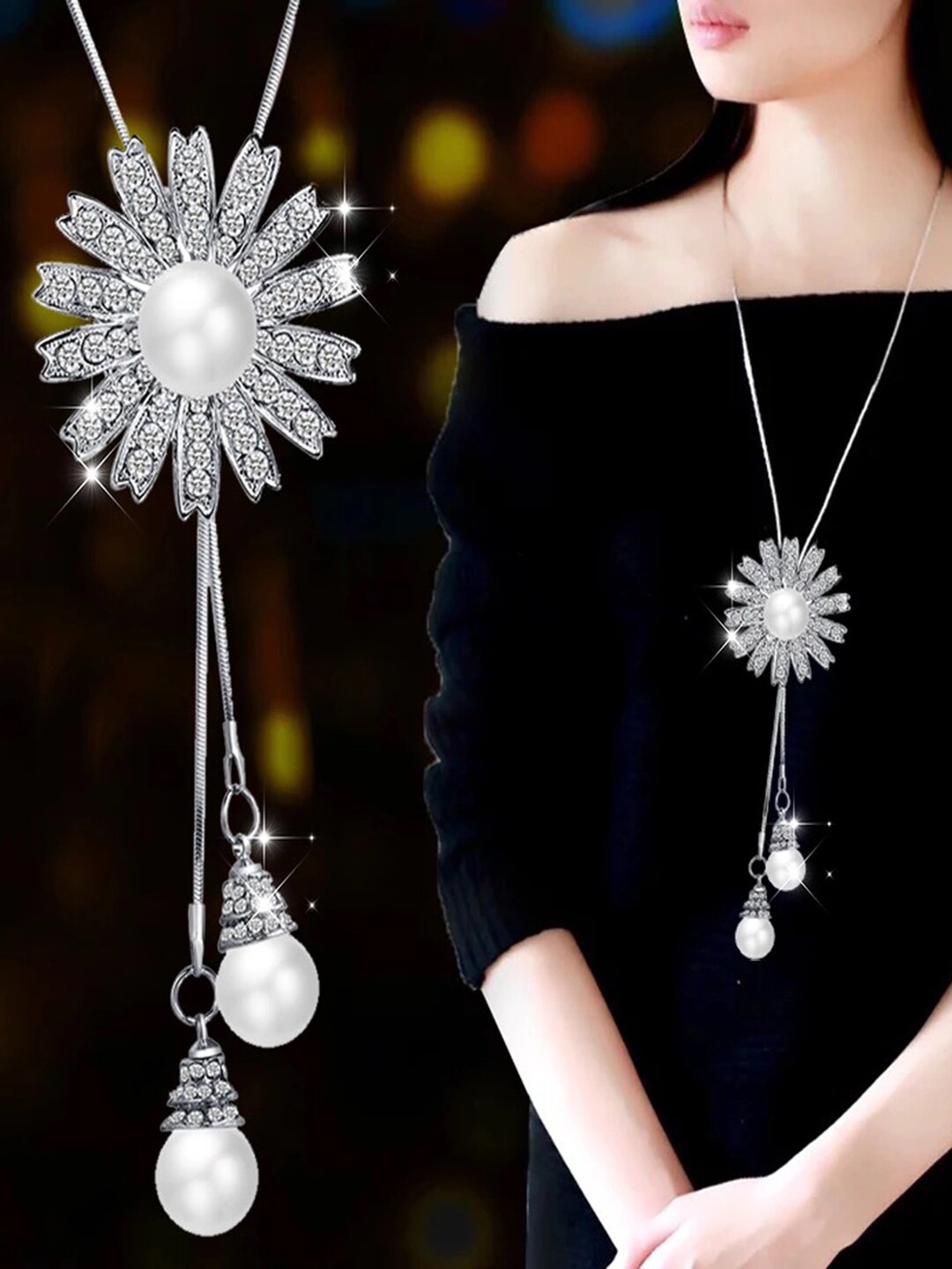 

Shining Diva Fashion Women White Silver-Plated Necklace