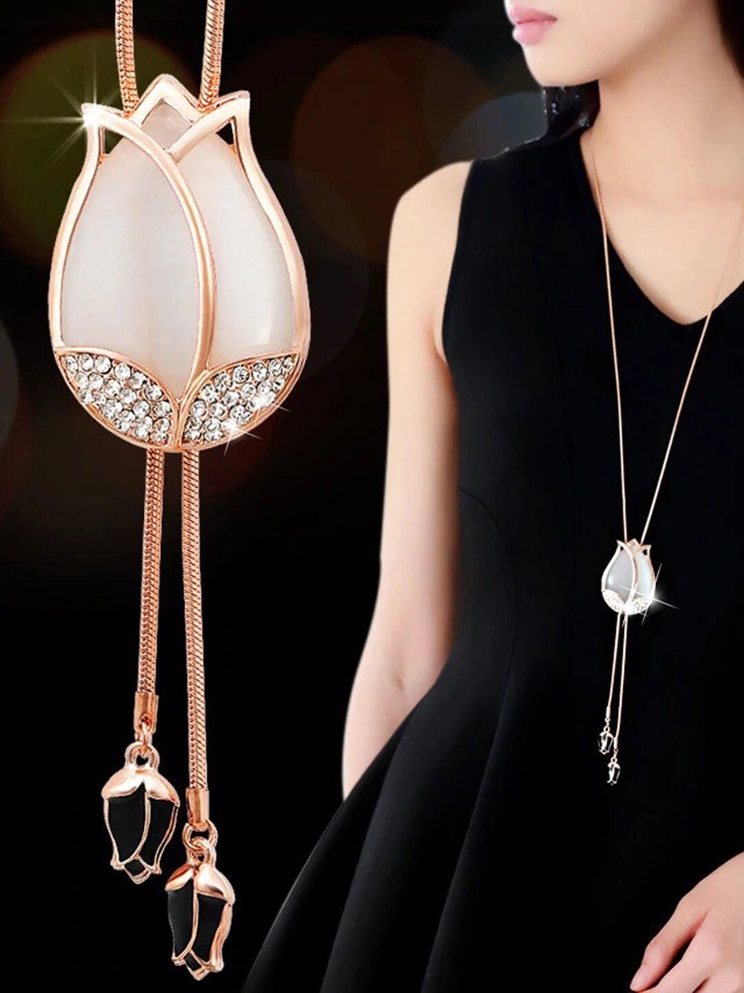 

Shining Diva Fashion Rose Gold & White Rose Gold-Plated Necklace