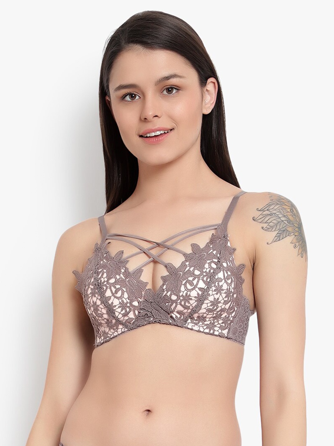 

BRACHY Grey Floral Bralette Bra Heavily Padded