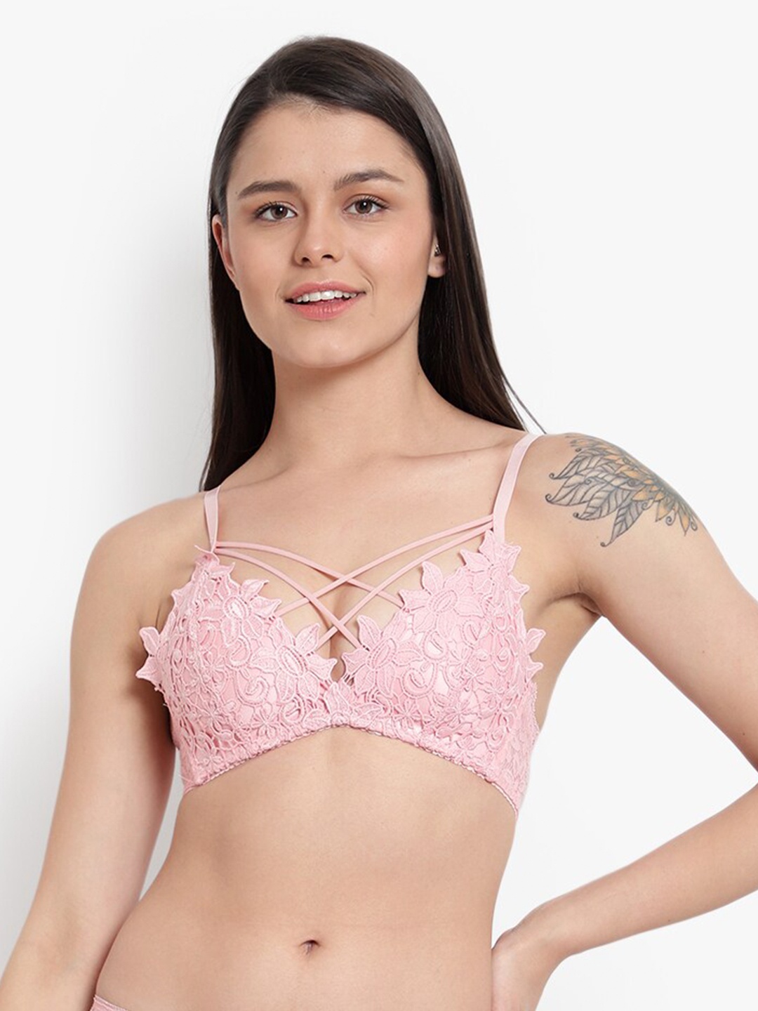 

BRACHY Peach-Coloured Floral Bralette Bra Heavily Padded
