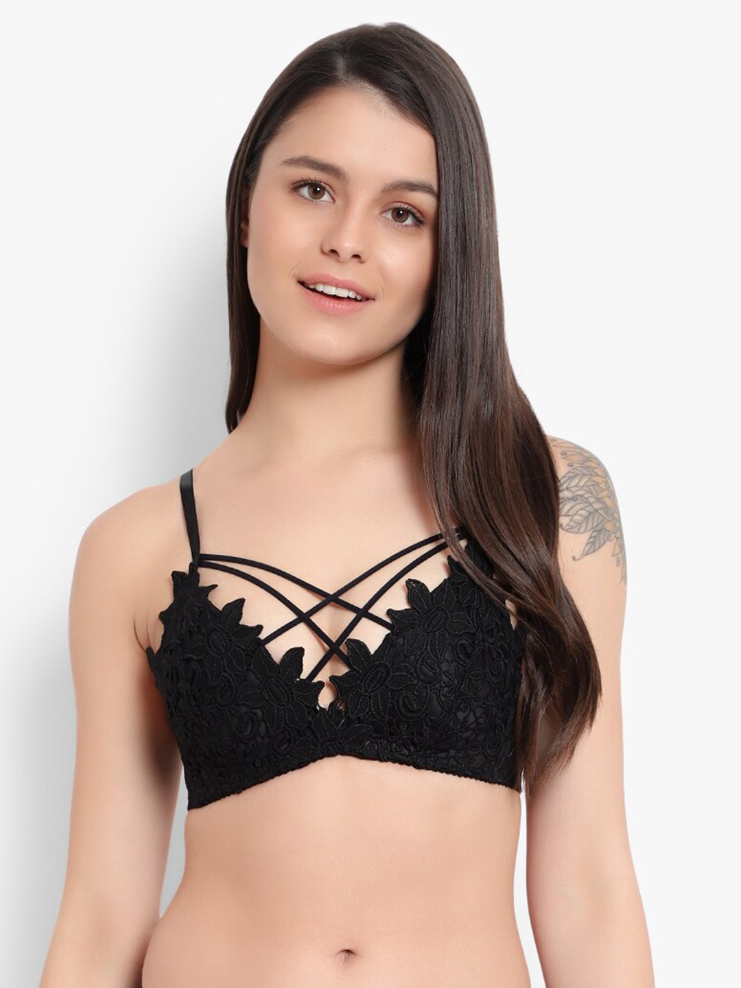 

BRACHY Women Black Floral Bralette Heavily Padded Bra