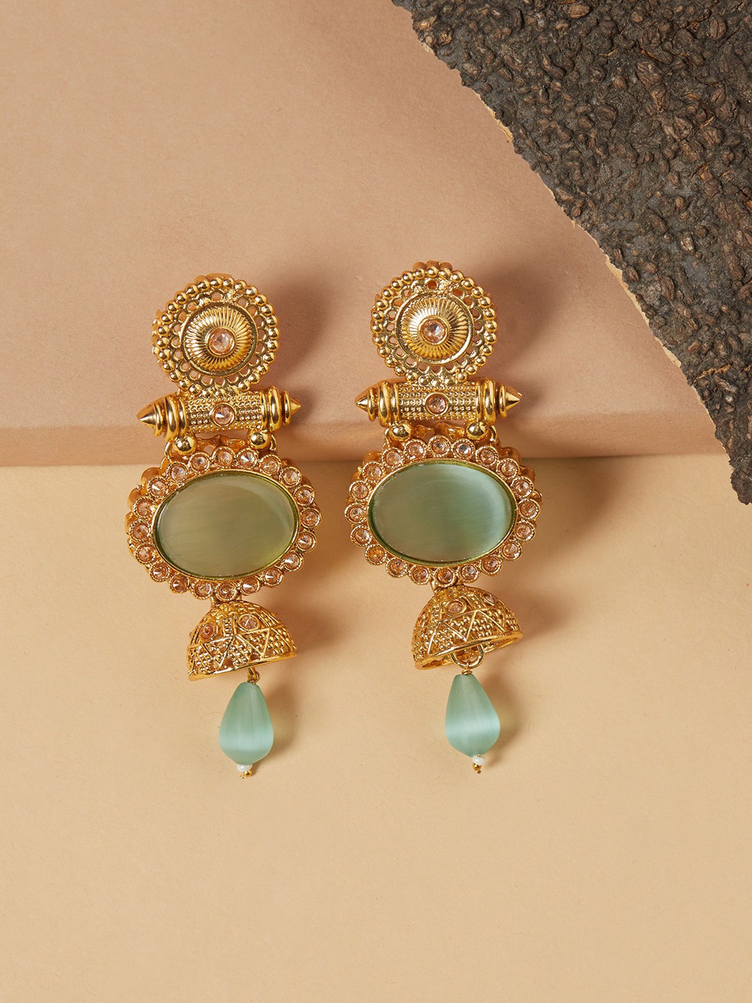 

Voylla Gold-Toned Contemporary Jhumkas Earrings
