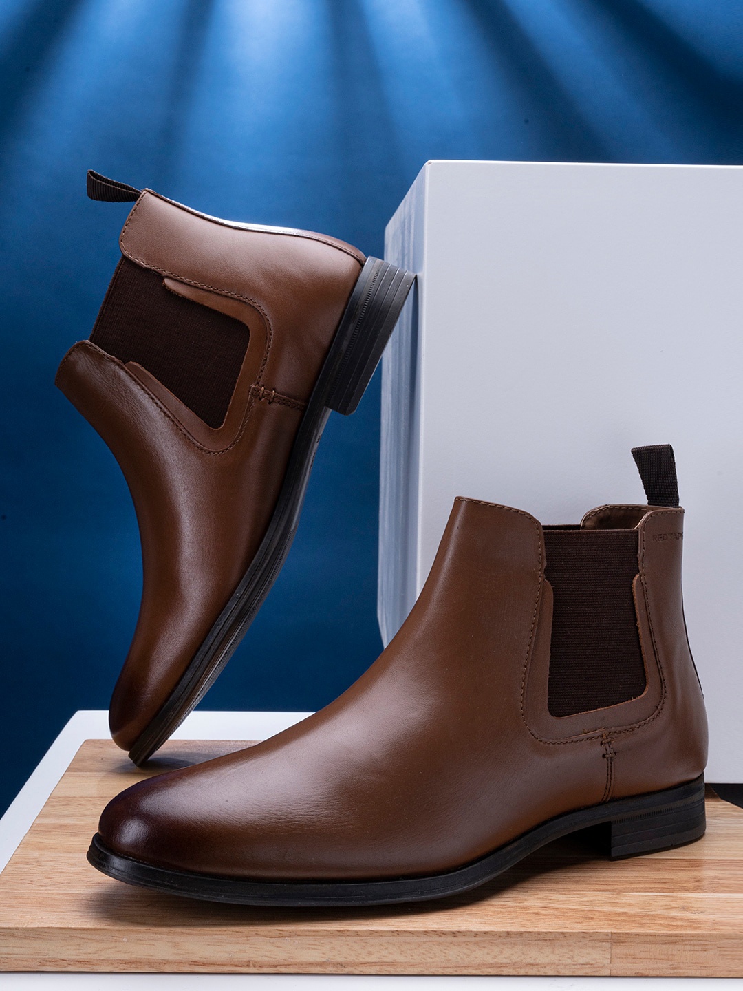 

Red Tape Men Brown Leather Mid-Top Chelsea Boots