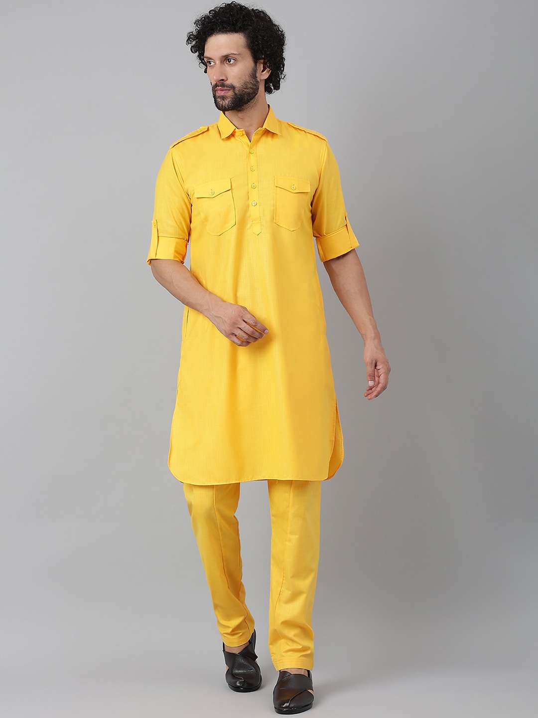 

Hangup Men Yellow Pure Cotton Kurta with Trousers