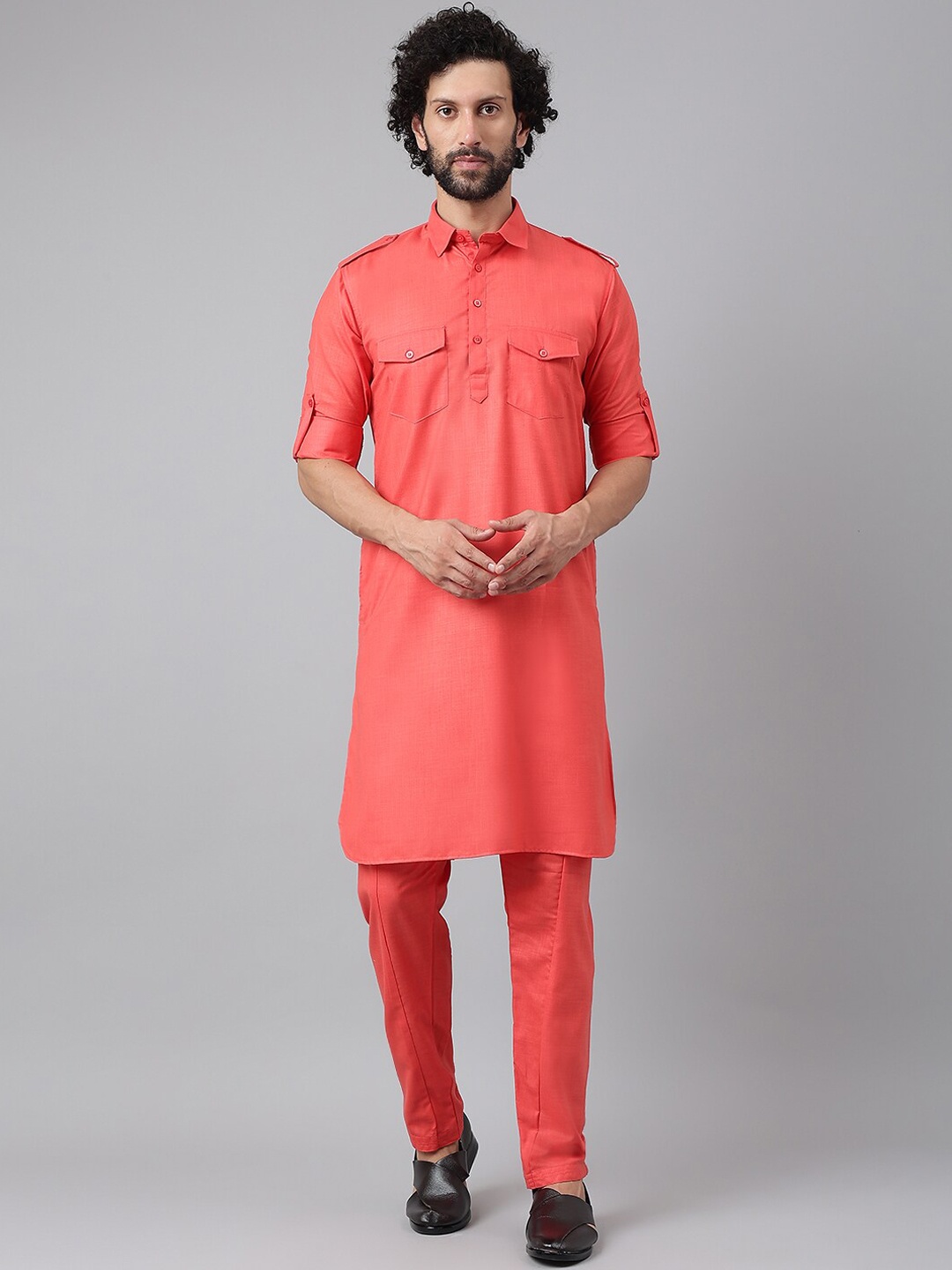 

Hangup Men Pink Pure Cotton Kurta with Patiala