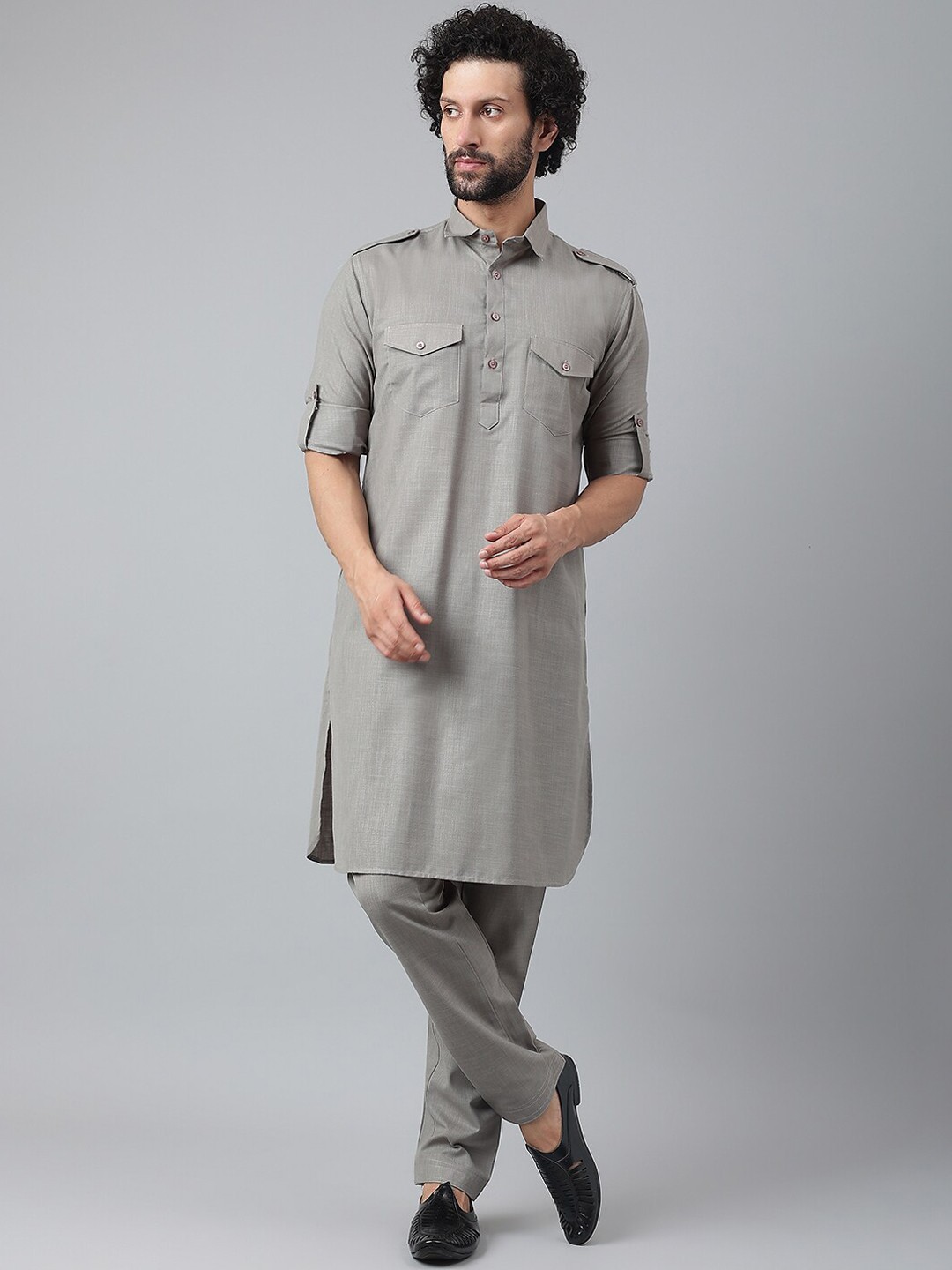 

Hangup Men Grey Pure Cotton Kurta Set with Patiala