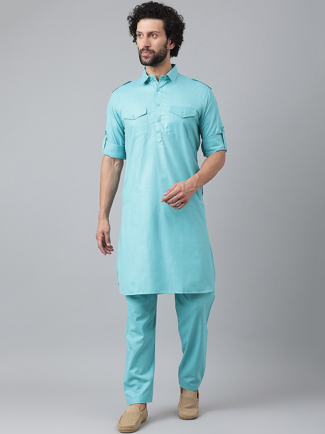 

hangup trend Men Turquoise Blue Pure Cotton Kurta with Pyjama