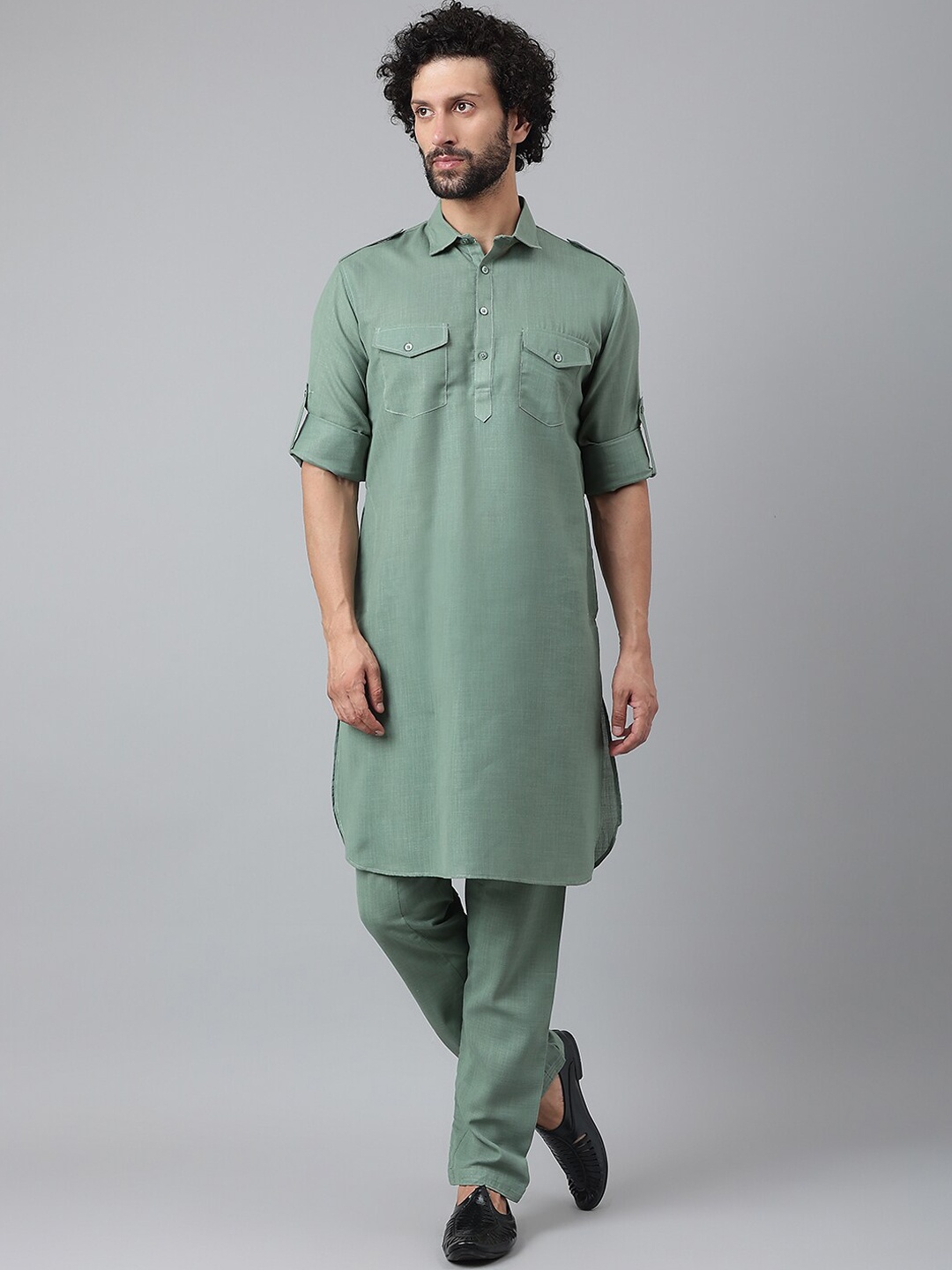 

hangup trend Men Green Pure Cotton Kurta with Pyjamas