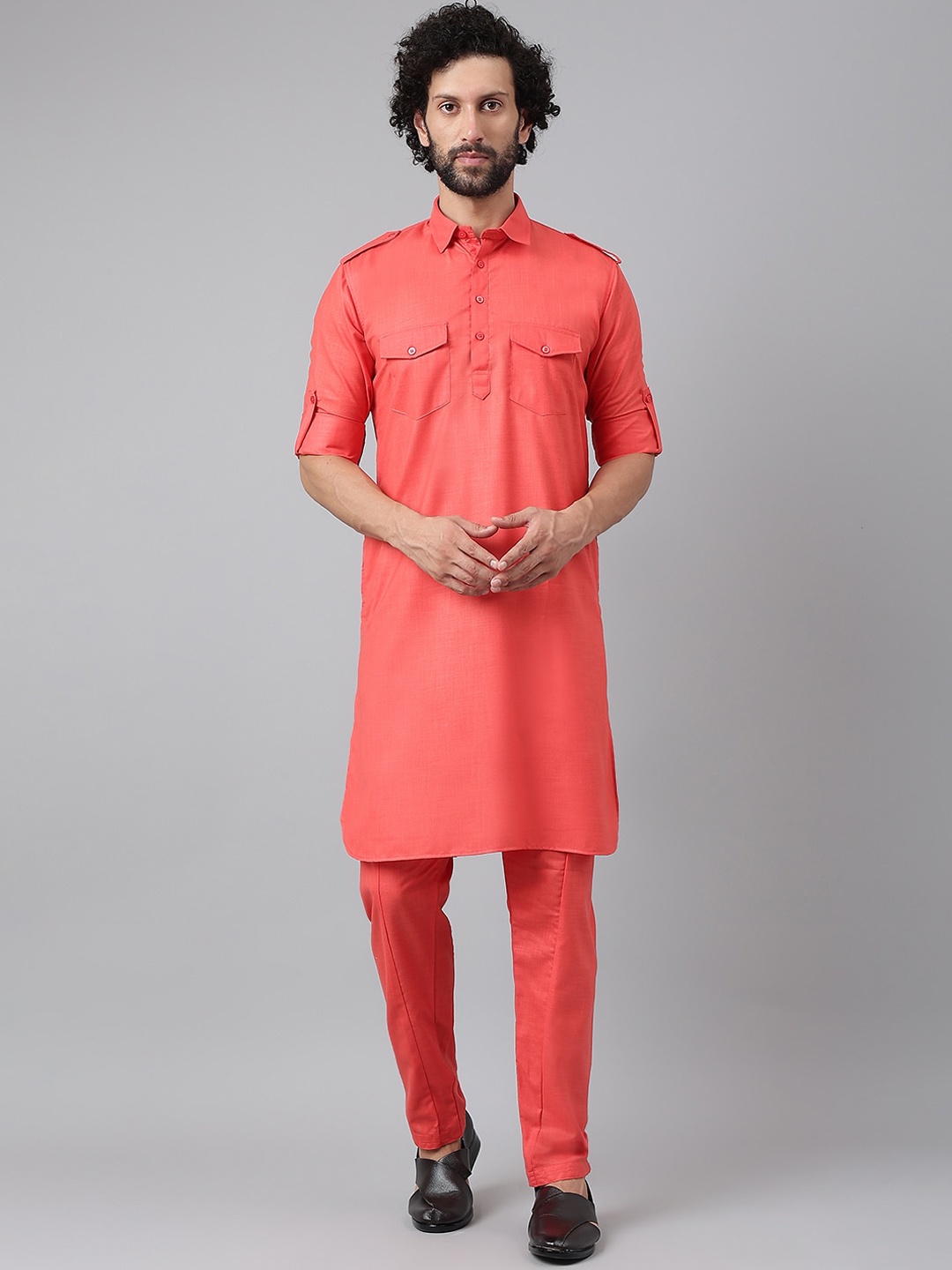 

hangup trend Men Pink Pure Cotton Kurta with Pyjamas