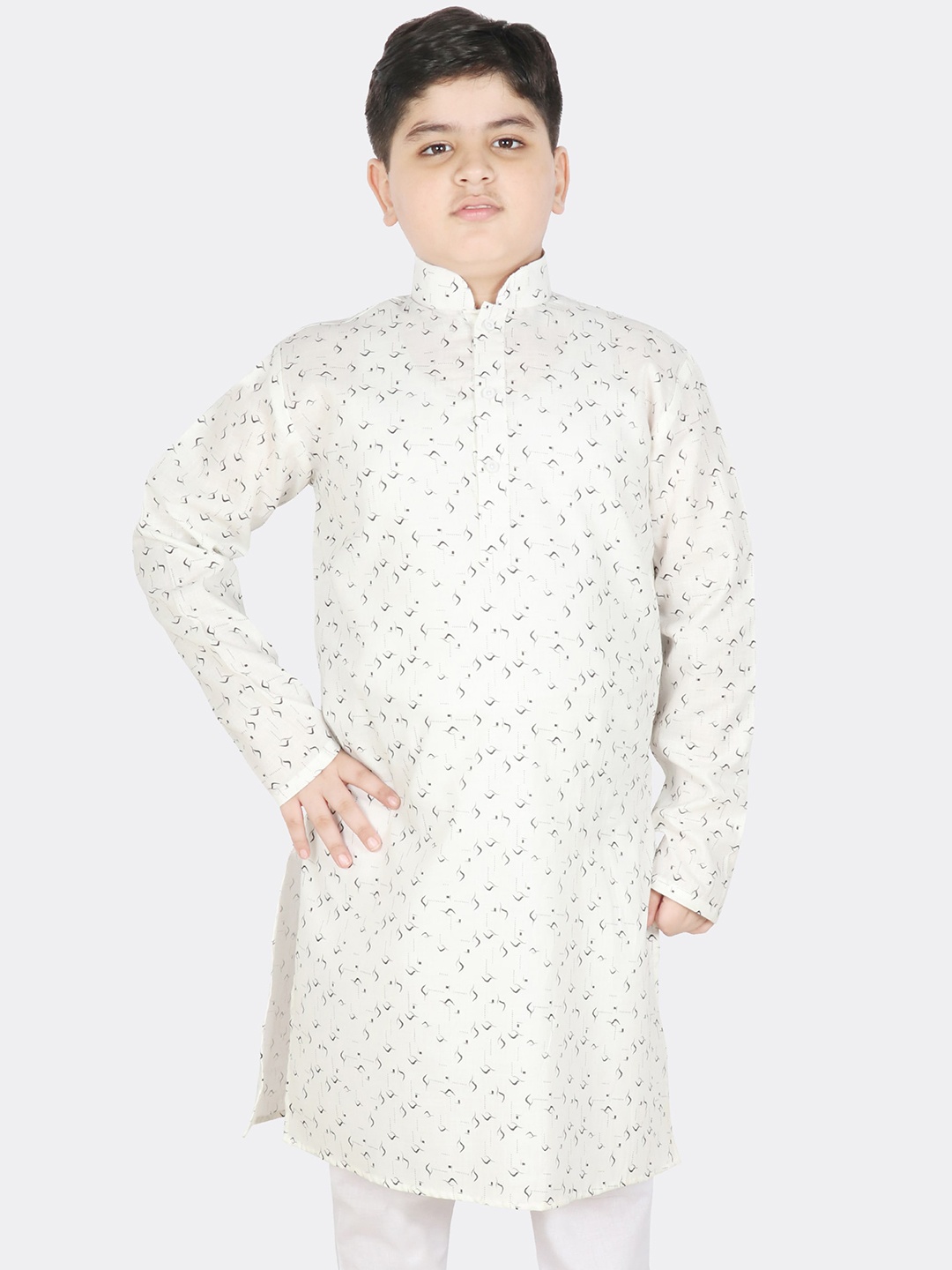 SG YUVRAJ Boys White Geometric Printed Kurta