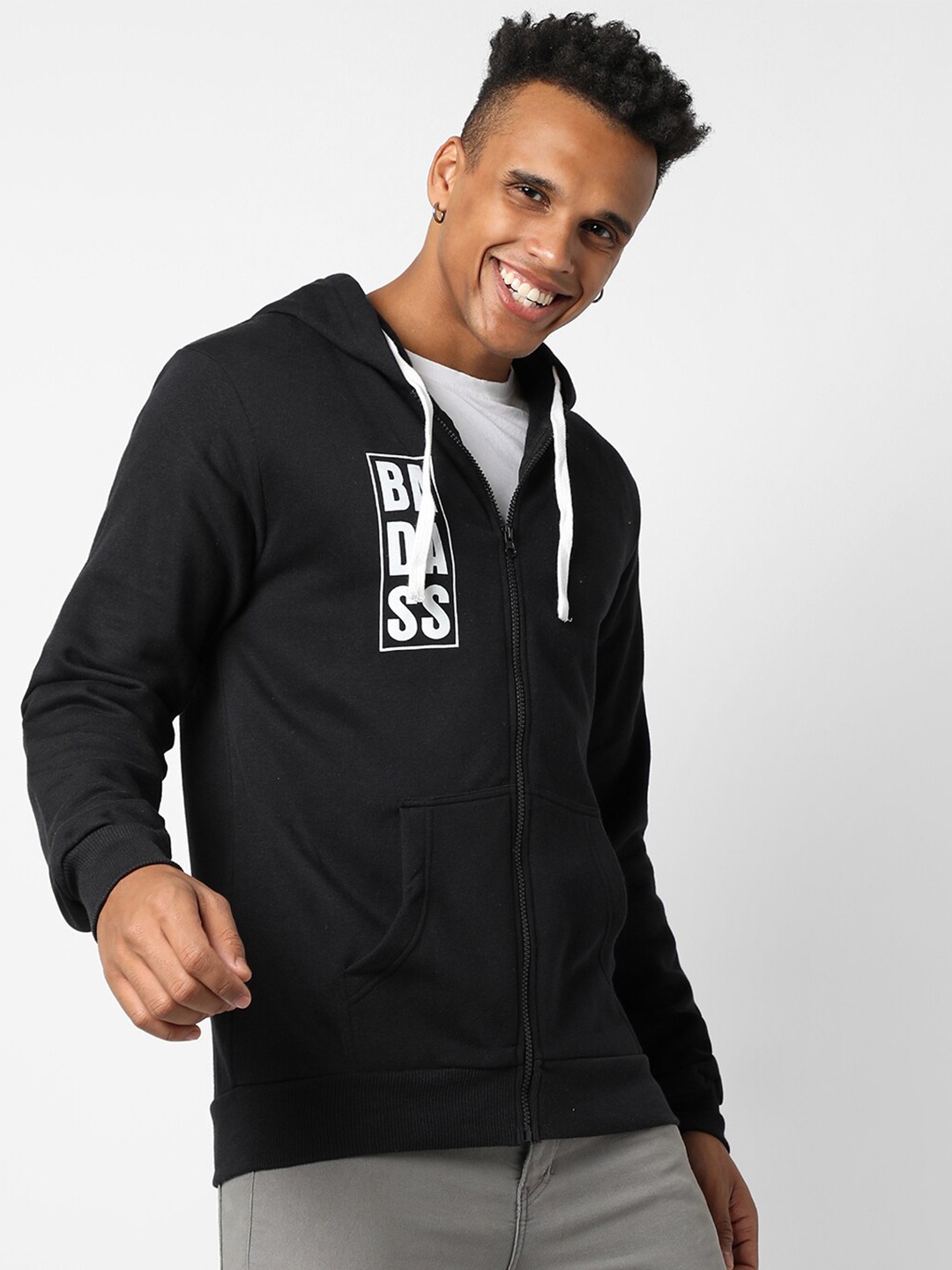 

Campus Sutra Men Black Printed Hooded Sweatshirt