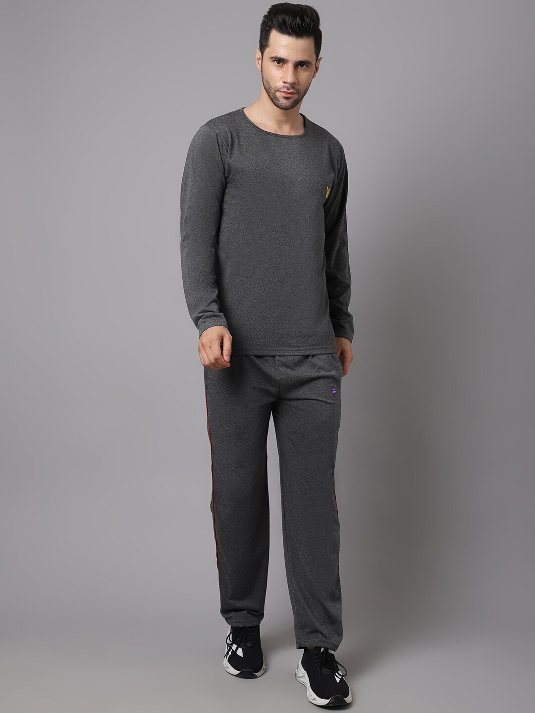 

MACK JONNEY Men Charcoal Grey Solid Tracksuits