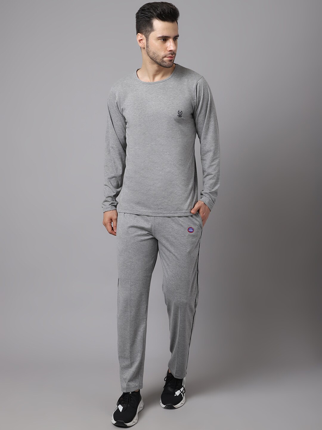 

MACK JONNEY Men Grey Melange Solid Track Suit