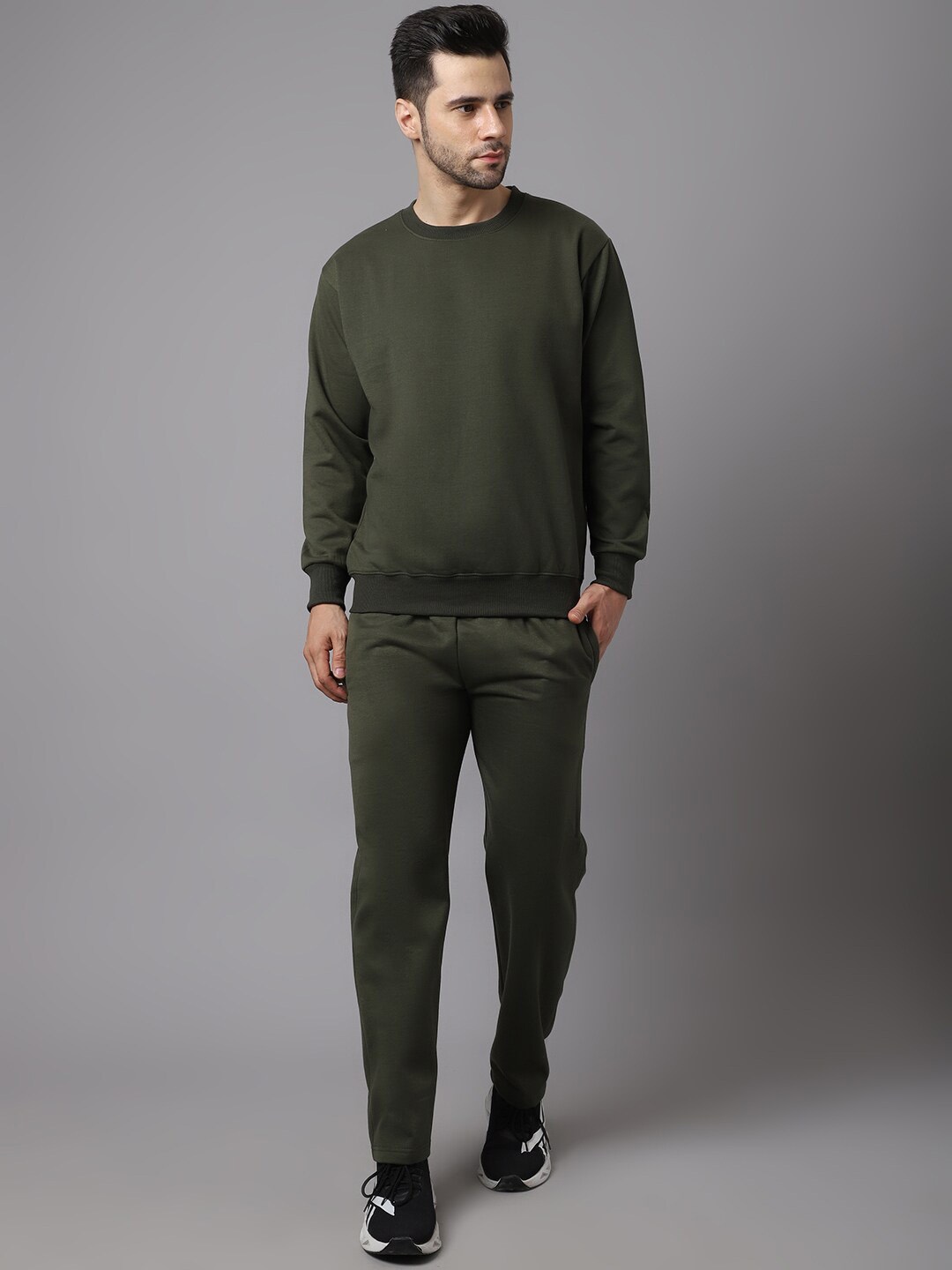 

VIMAL JONNEY Men Olive Green Solid Tracksuit