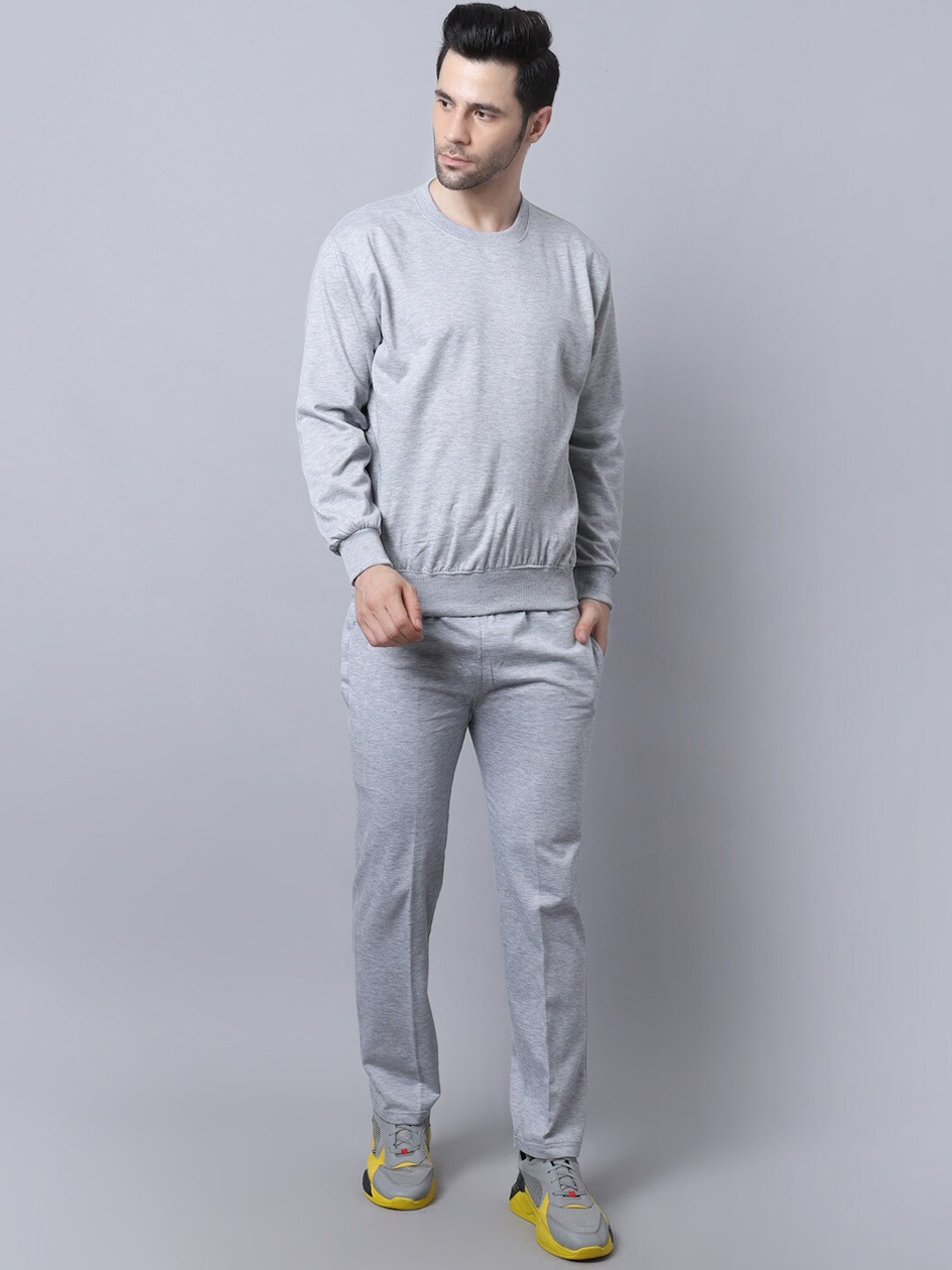 

MACK JONNEY Men Grey Melange Solid Tracksuit