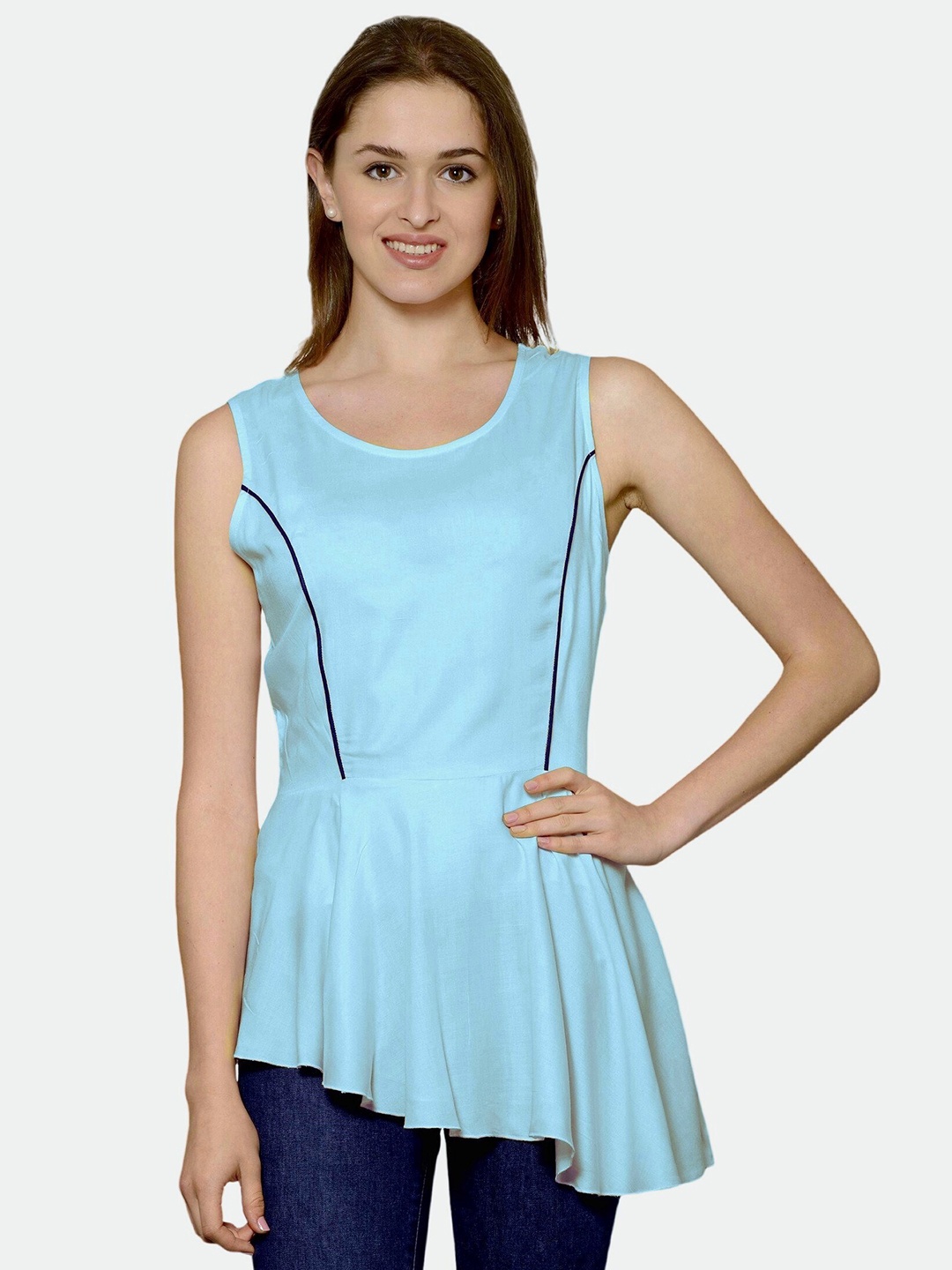 

PATRORNA Women Blue Twisted Peplum Top
