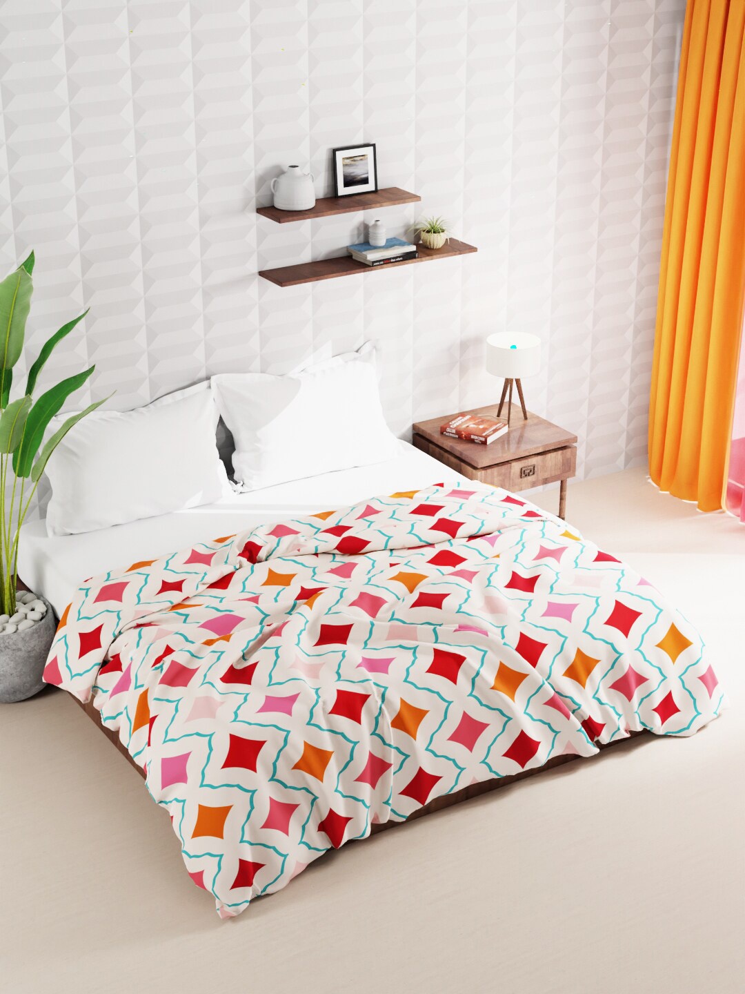 

BIANCA Red & Off-White Geometric AC Room 200 GSM Double Bed Quilt