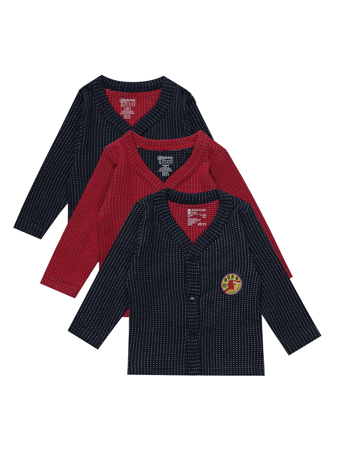 

Bodycare Kids Pack of 3 Kids Vest Front Open Full Sleeves, Assorted