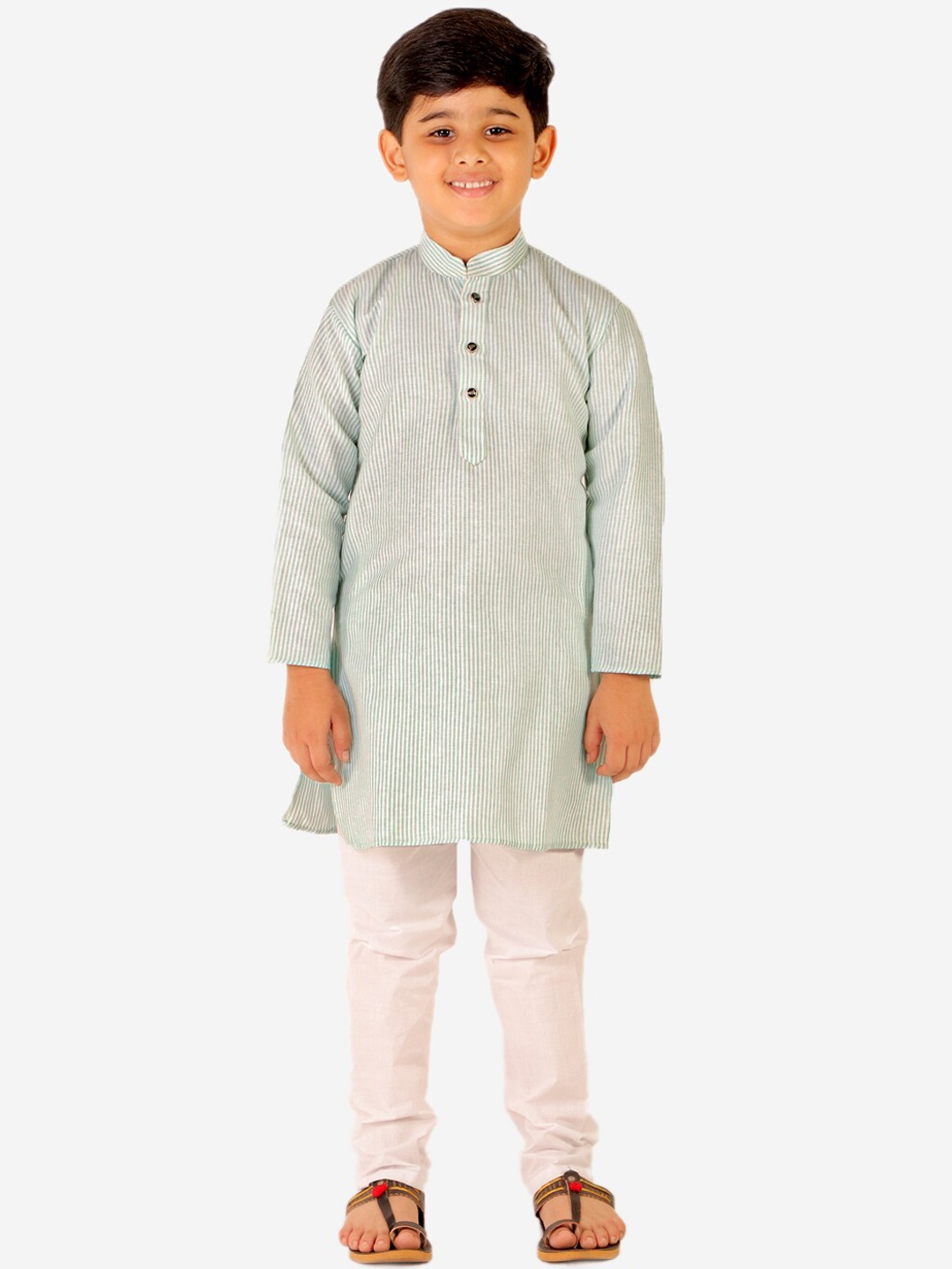 

Pro-Ethic STYLE DEVELOPER Boys Green Striped Pure Cotton Kurta with Pyjamas