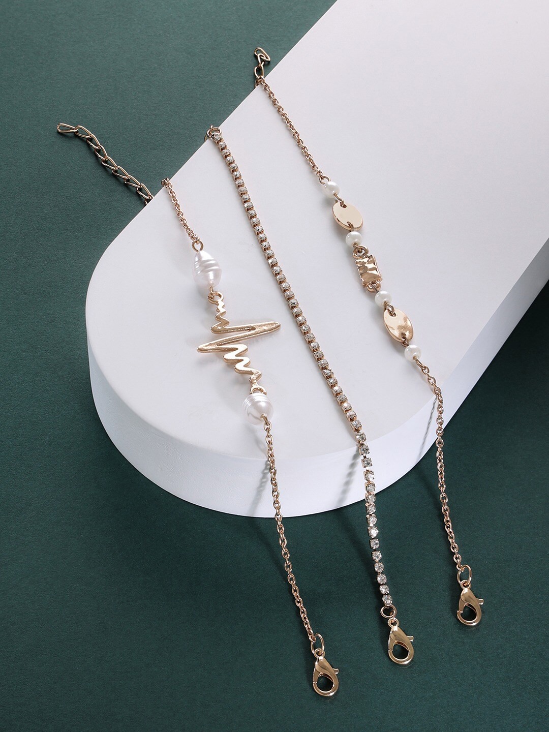 

AMI Women Pack of 3 Gold-Toned & White Pearls Antique Gold-Plated Wraparound Bracelet