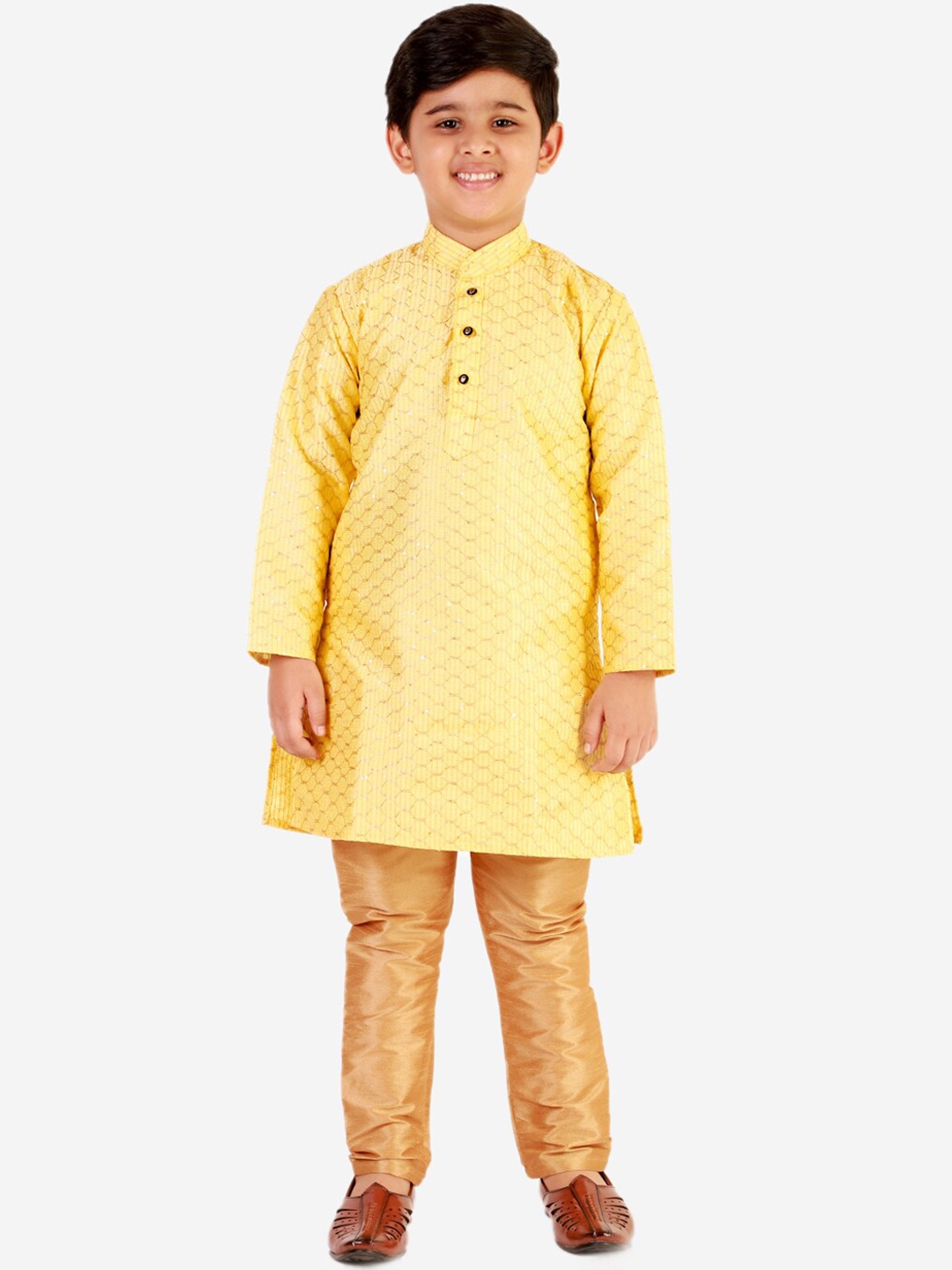 

Pro-Ethic STYLE DEVELOPER Boys Yellow Pure Silk Kurta with Pyjamas