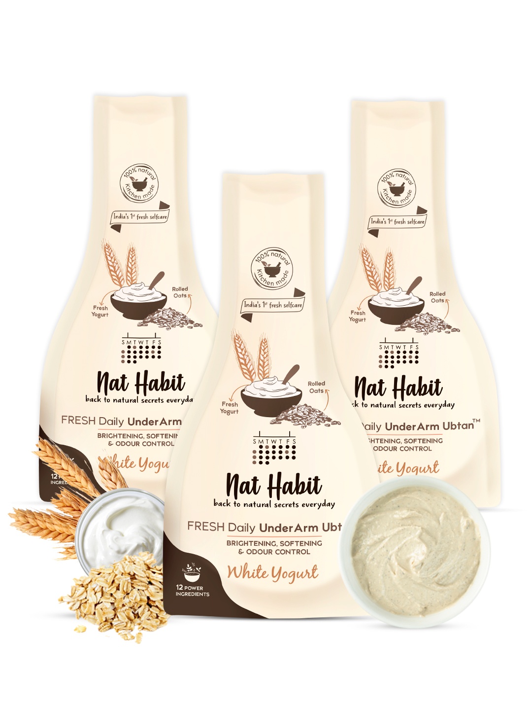 

Nat Habit Set Of 3 Yogurt Under Arm Ubtan, White
