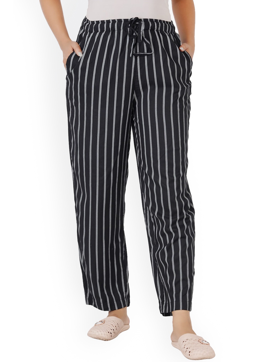 

Style Shoes Women Black Printed Striped Lounge Pants