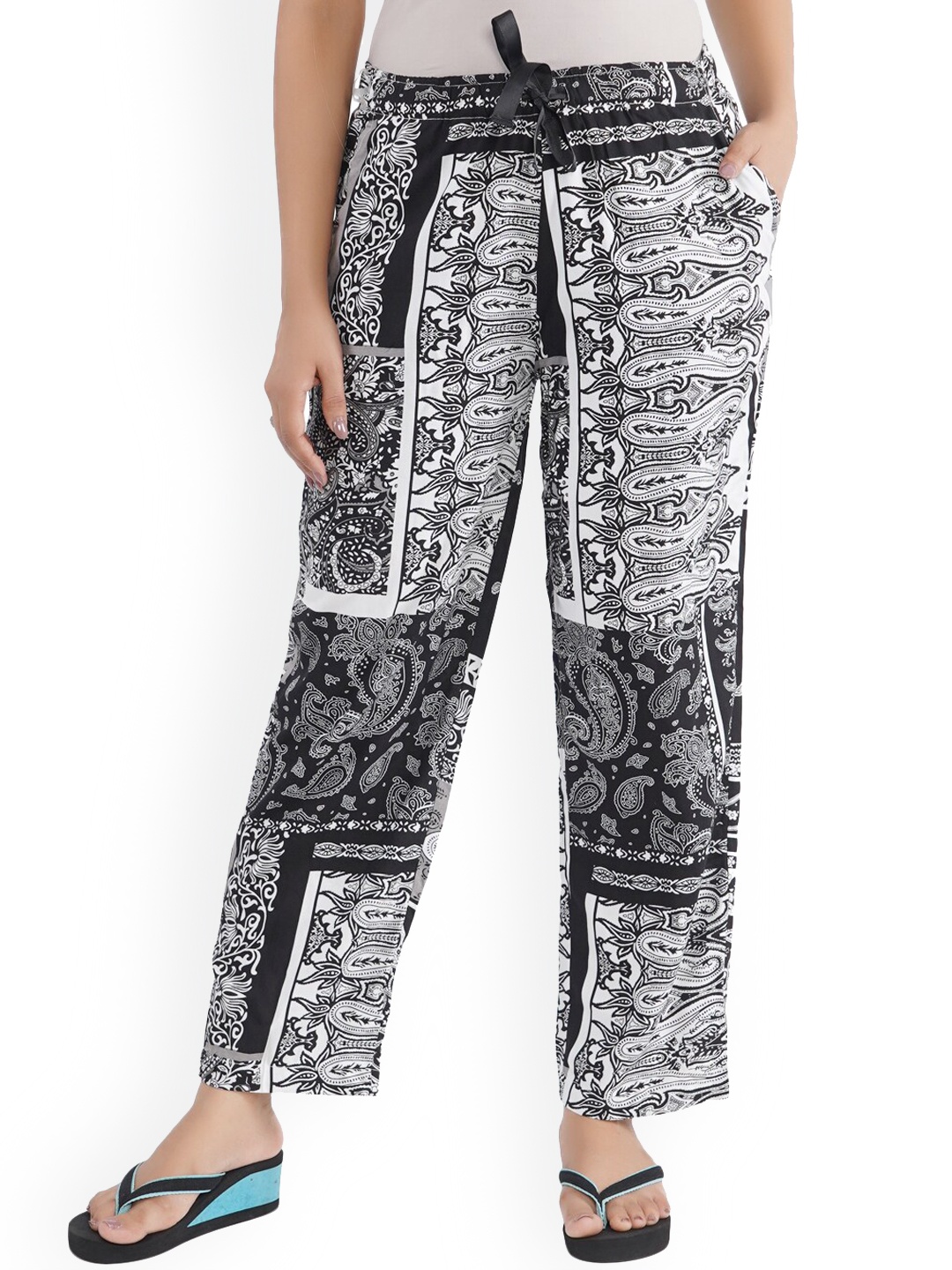 

Style Shoes Women Ethnic Motifs Print Lounge Pants, Black