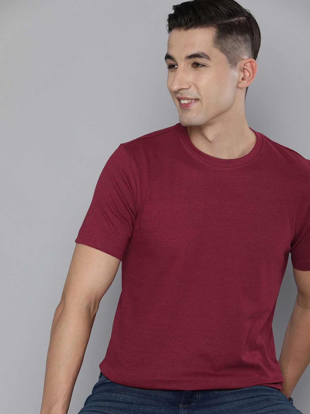 

HERE&NOW Men Burgundy Cotton T-shirt