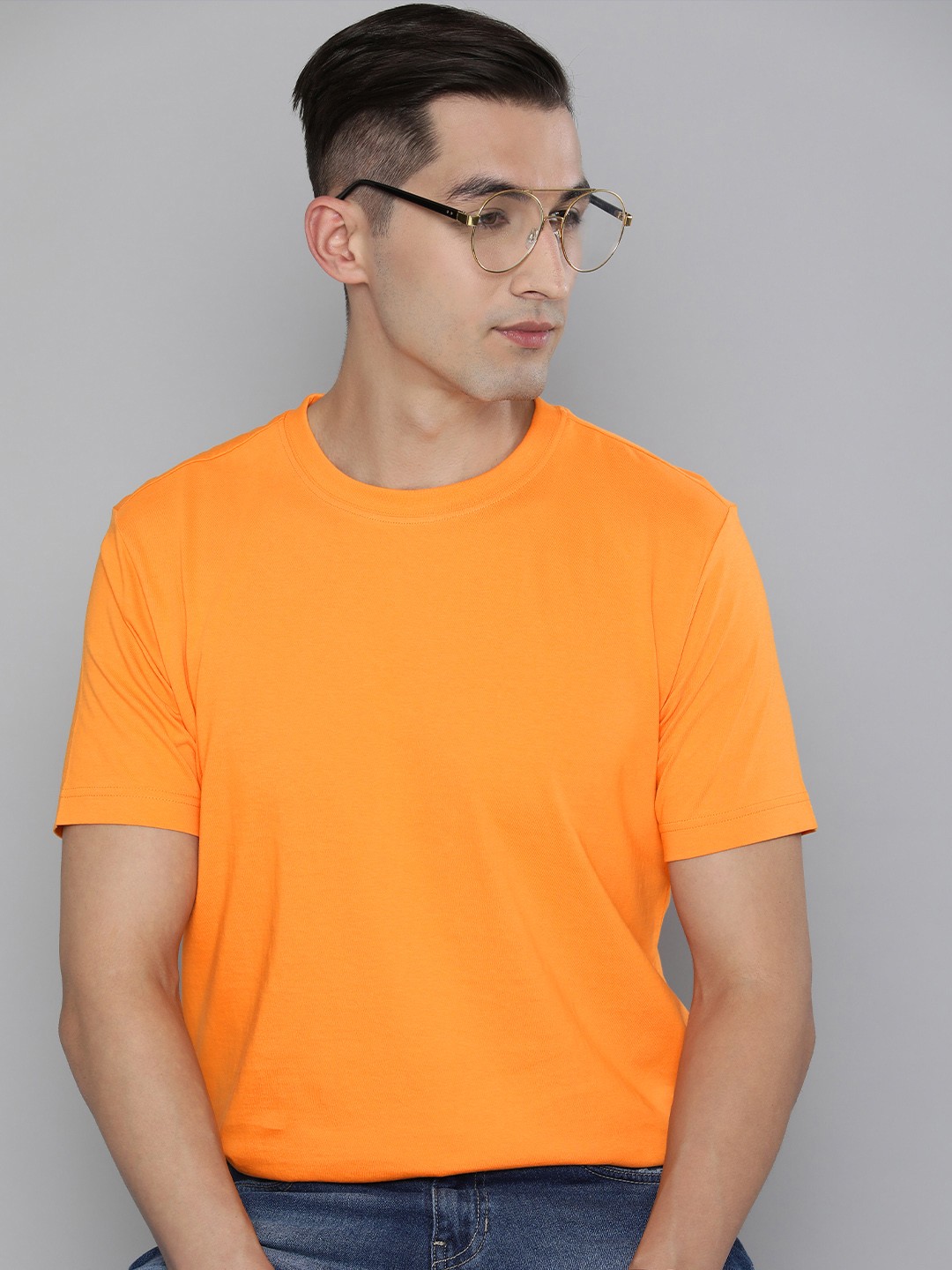 

HERE&NOW Men Solid Pure Cotton T-shirt, Orange