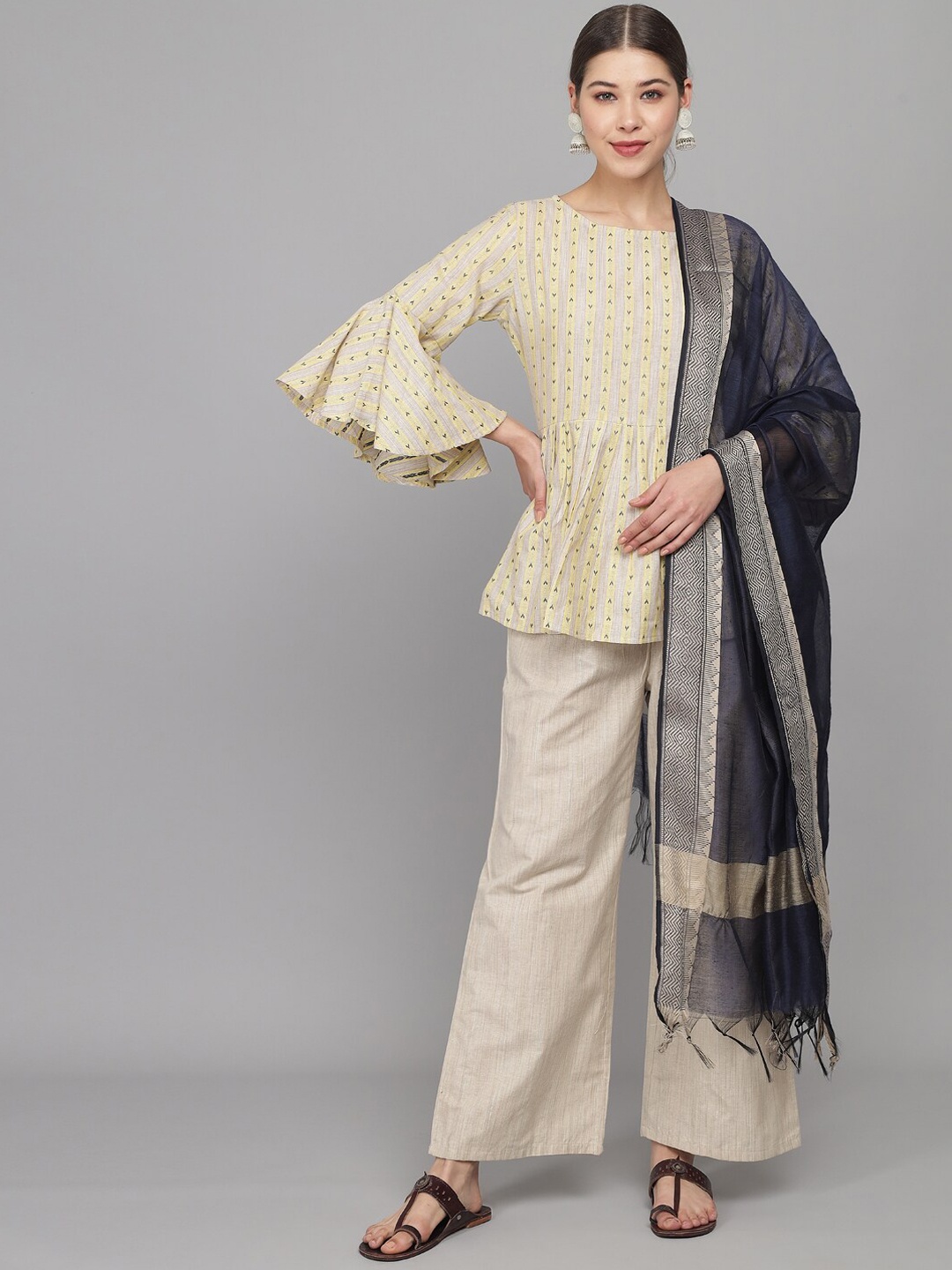 

Prakhya Women Yellow Printed Top with Palazzos & With Dupatta