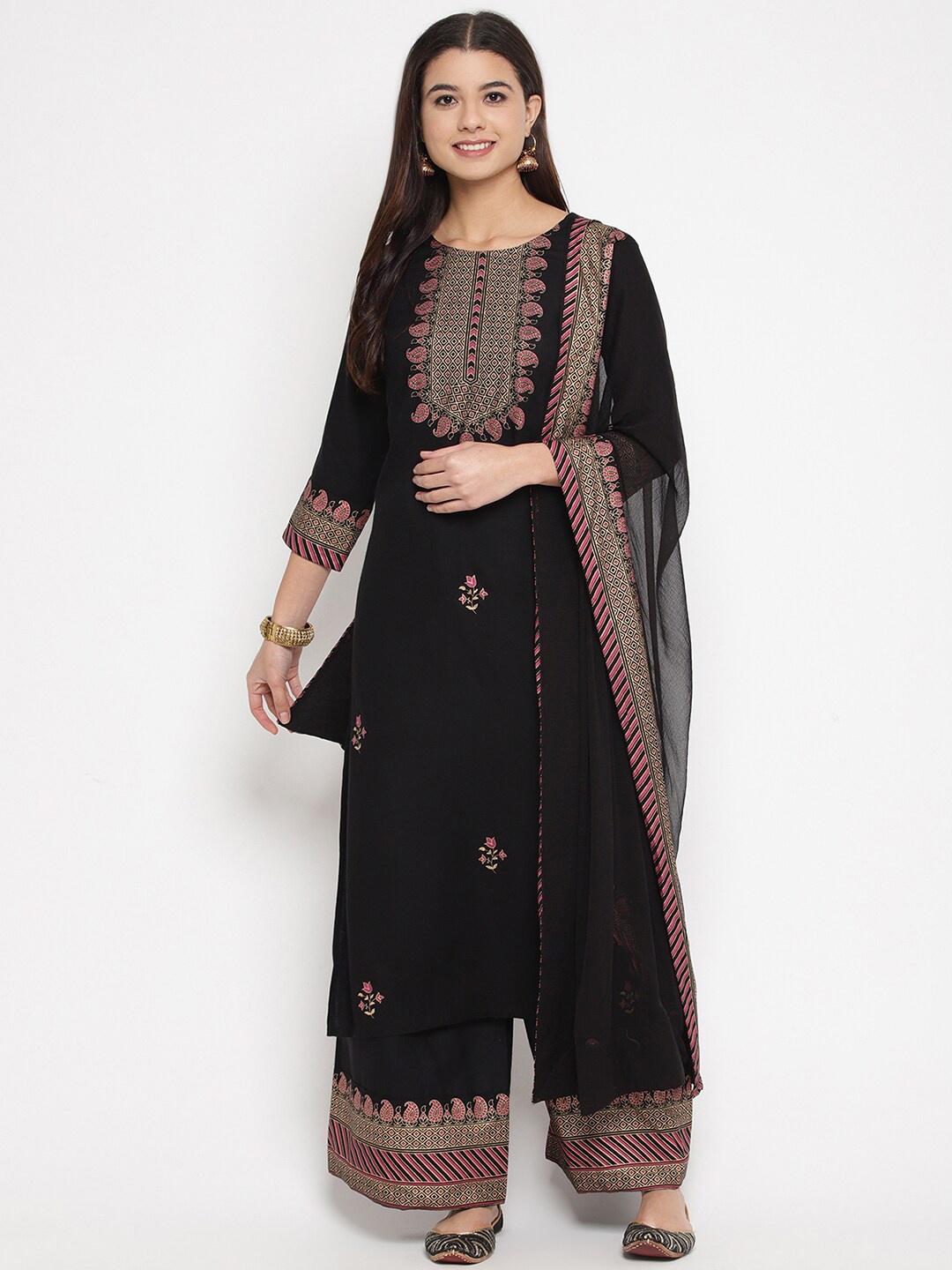 

Prakhya Women Black Paisley Printed Kurta with Palazzos & With Dupatta