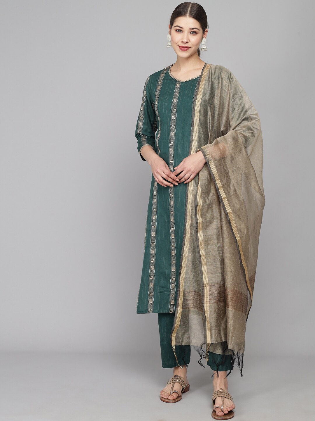

Prakhya Women Green Printed Kurta with Palazzos & Dupatta