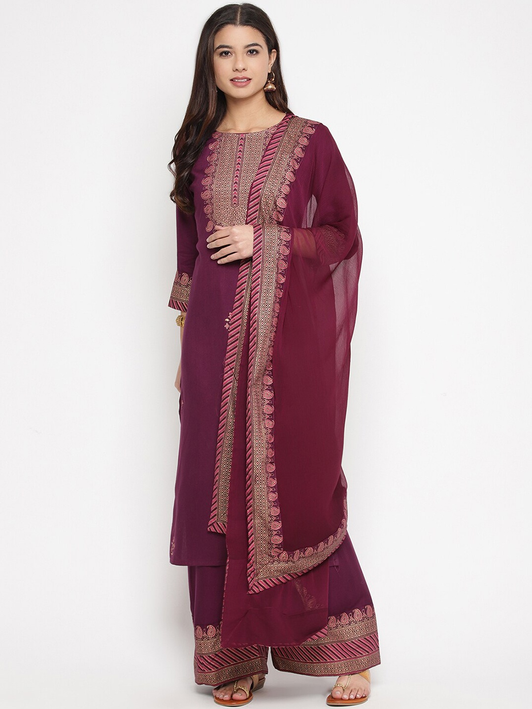 

Prakhya Women Purple Embroidered Viscose Rayon Kurta with Palazzos & With Dupatta