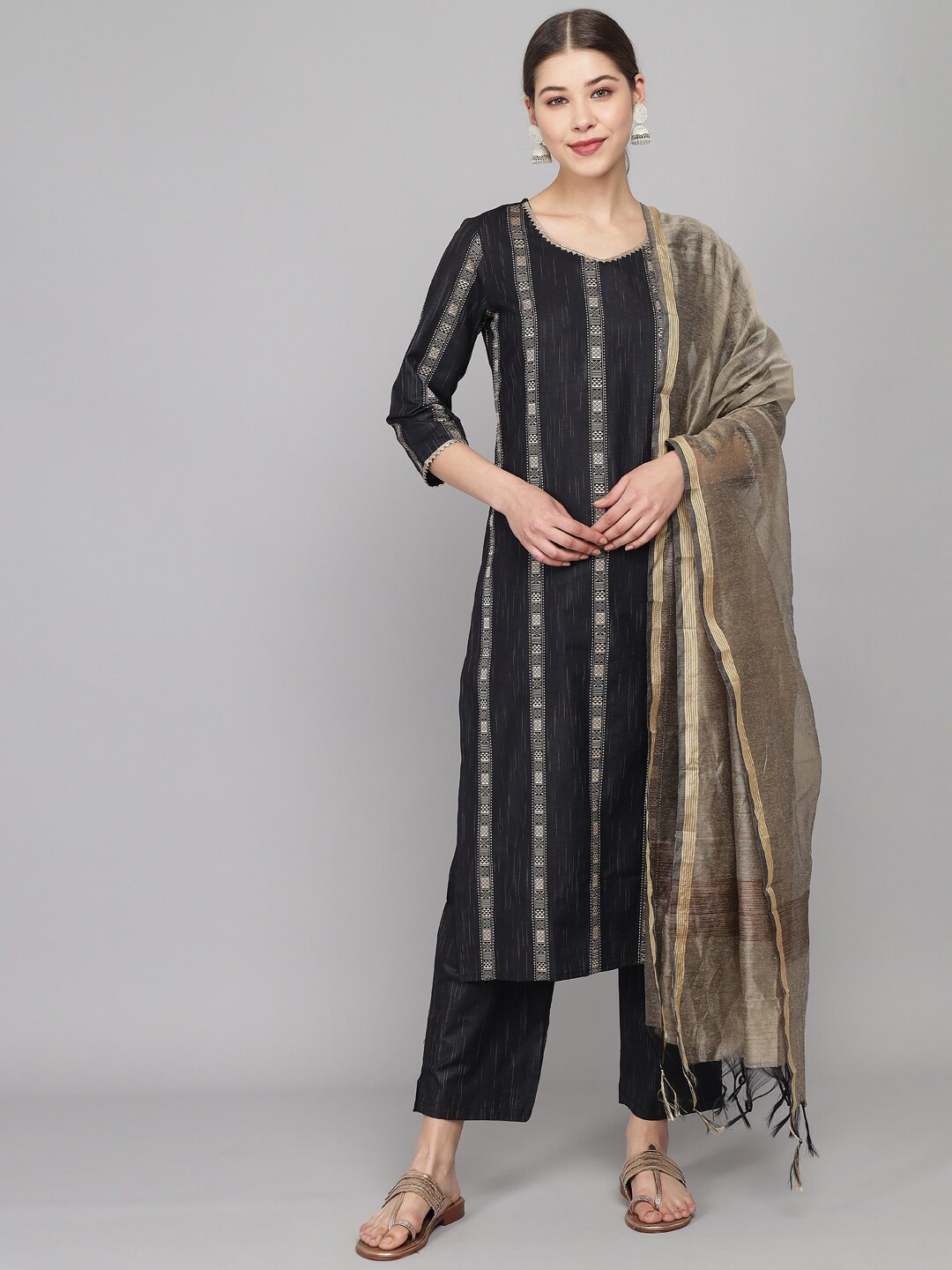 

Prakhya Women Black Kurta with Trousers & Dupatta