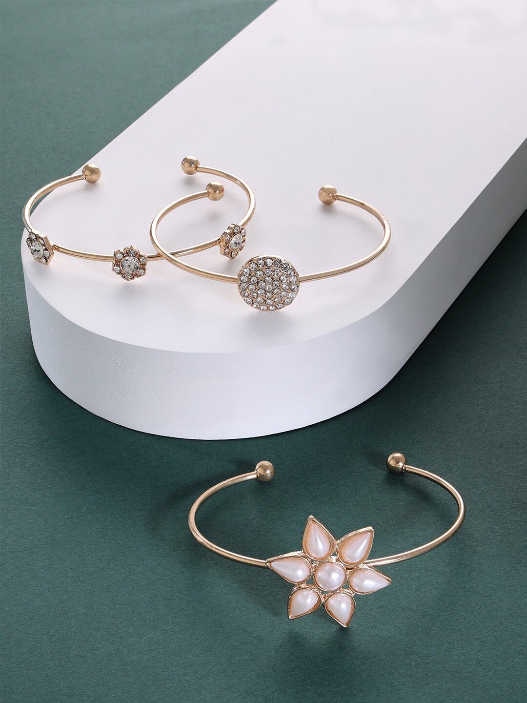 

AMI Women Set Of 3 Gold-Toned & White Gold-Plated Bangle-Style Bracelet