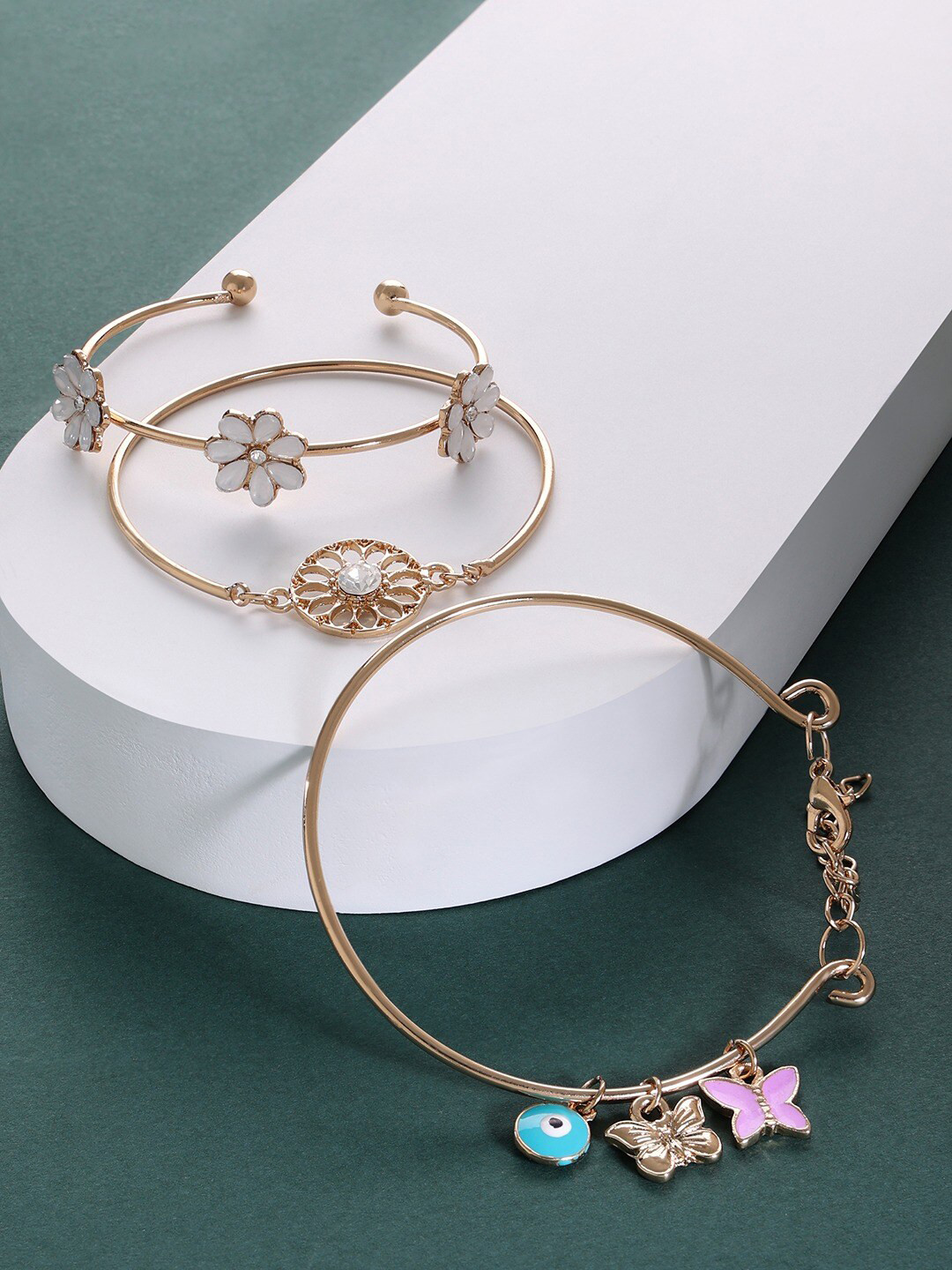 

AMI Women Blue Pack Of 3 Gold-Plated Bangle-Style Bracelet
