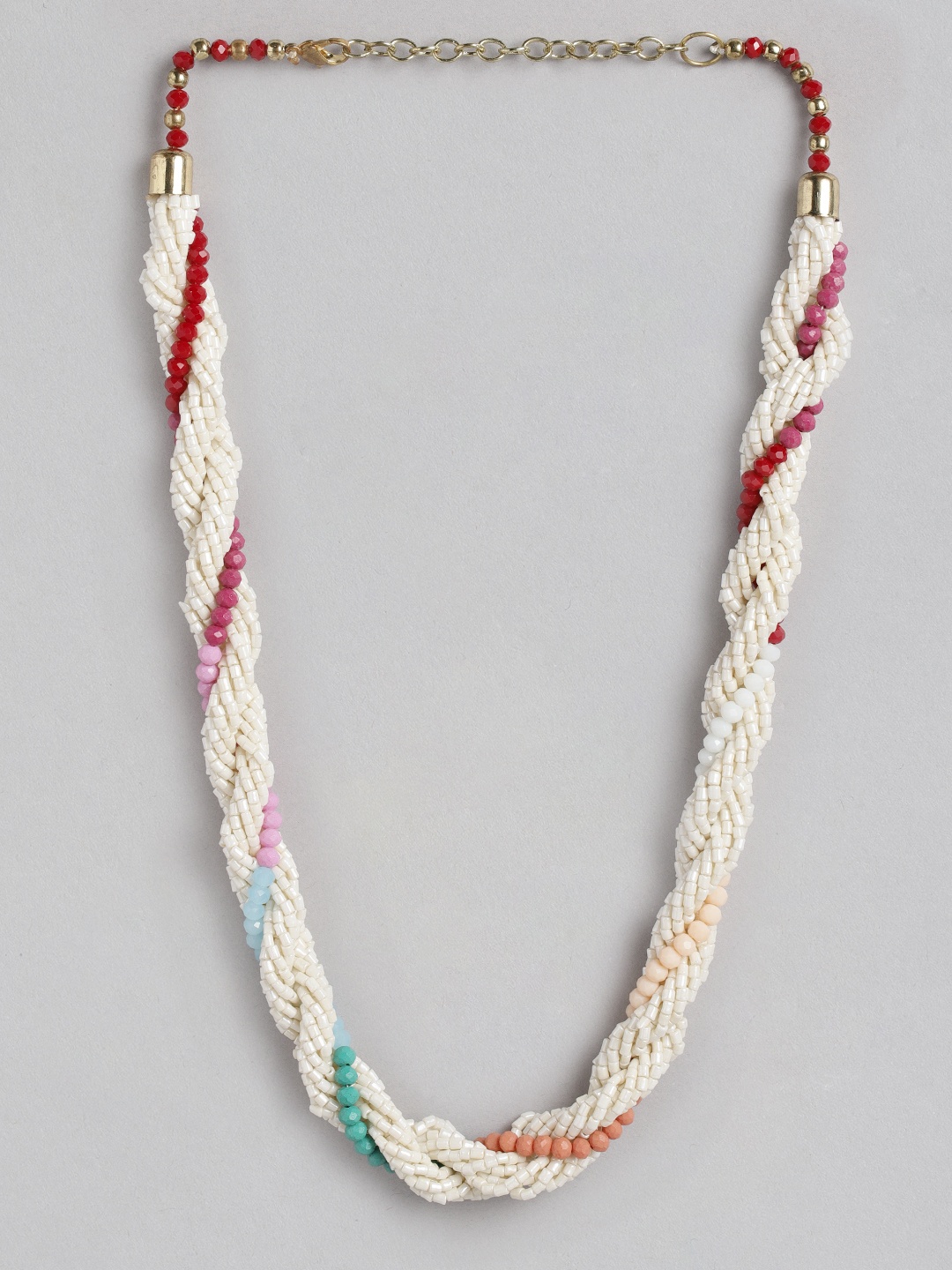 

RICHEERA White & Red Layered Beaded Necklace