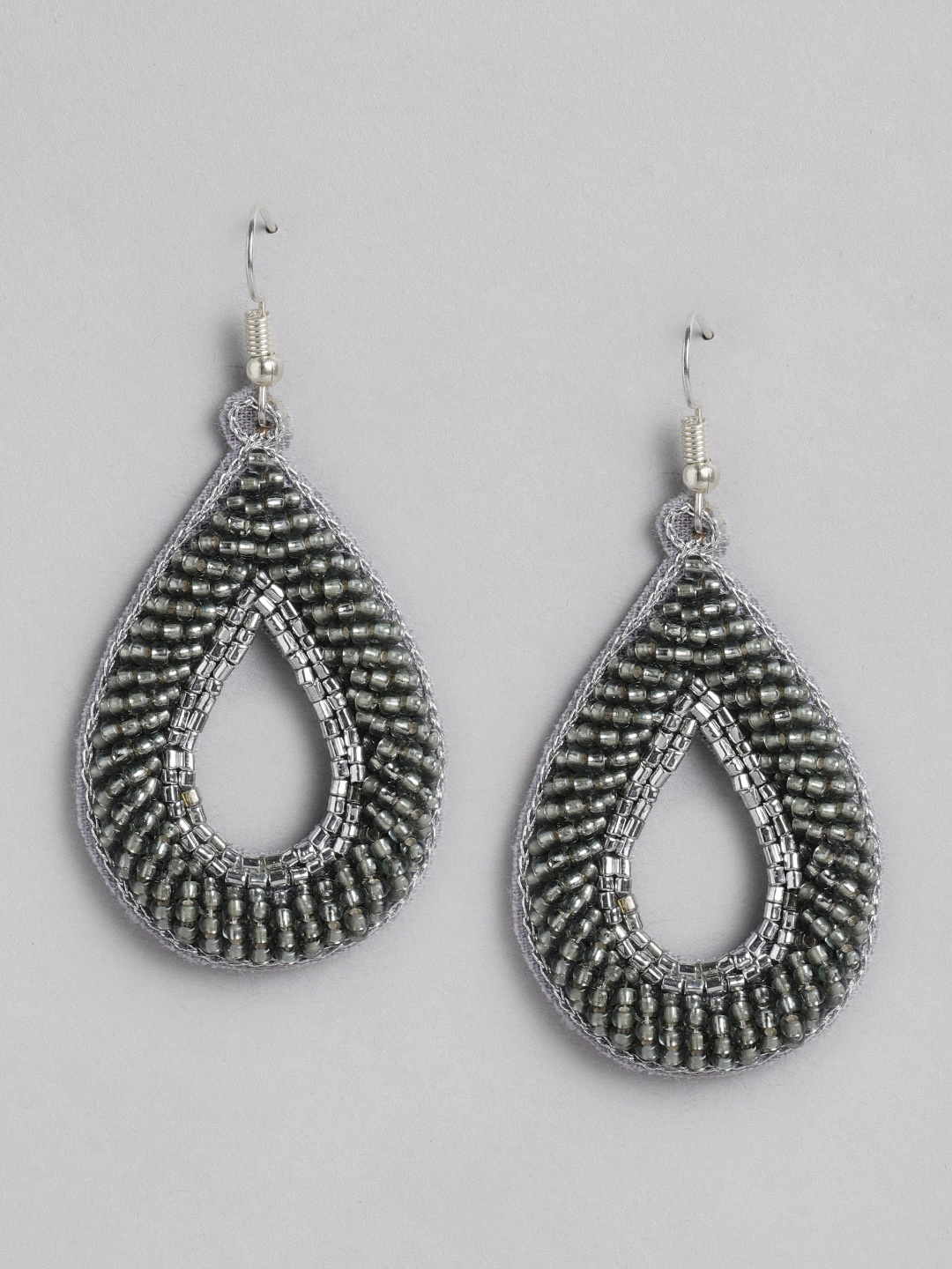 

RICHEERA Gold & Silver-Toned Teardrop Shaped Beaded Drop Earrings