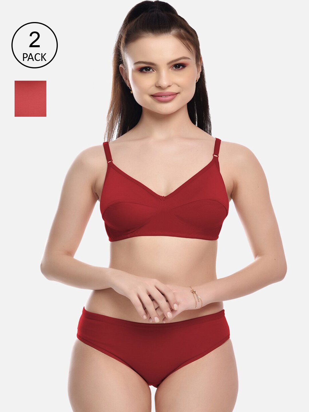 

FIMS Pack Of 2 Orange & Maroon Lingerie Set
