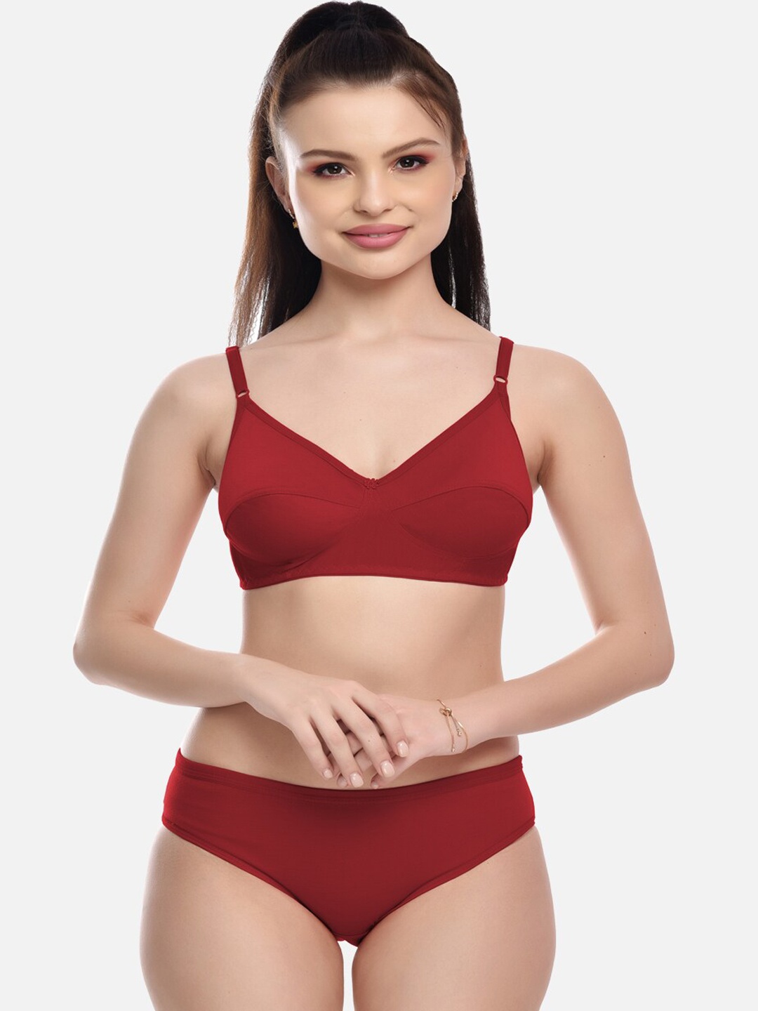 

FIMS Women Maroon Solid Lingerie Set