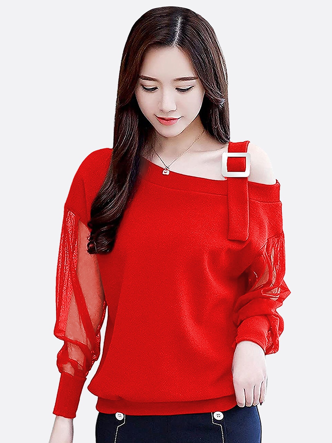 

LONDON BELLY Women One Shoulder Blouson Top, Red