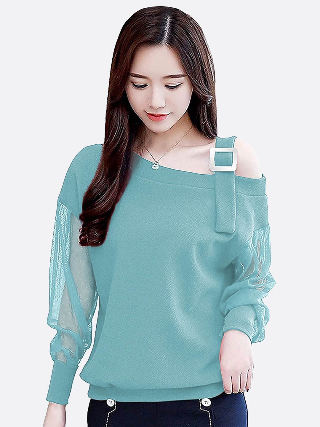 

LONDON BELLY Women One Shoulder Top, Turquoise blue