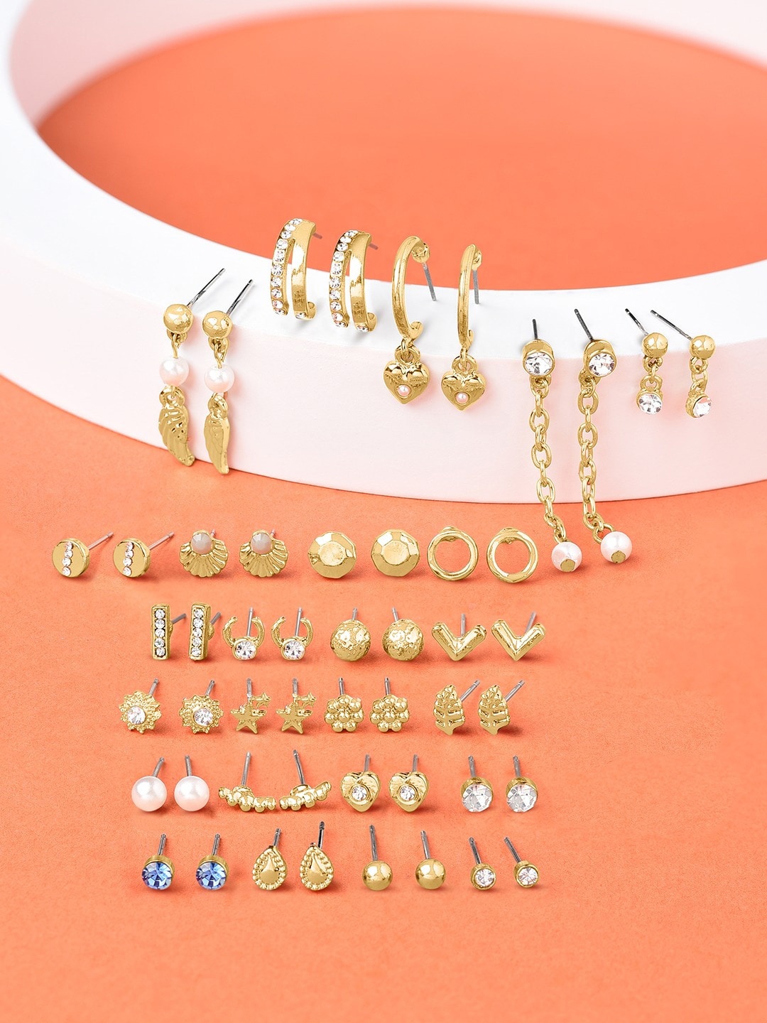 

AMI Set of 25 Gold-Plated & White Contemporary Studs & Drop Earrings